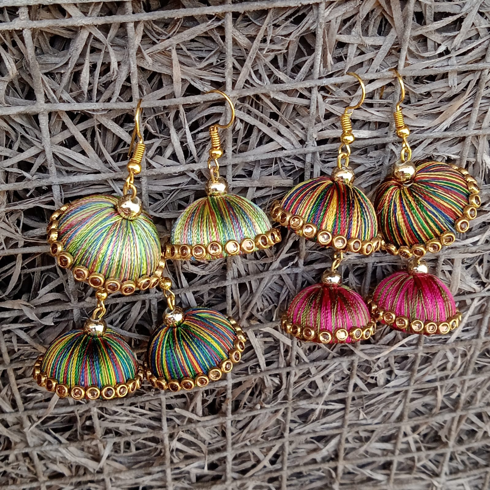 Kundan silk sales thread earrings