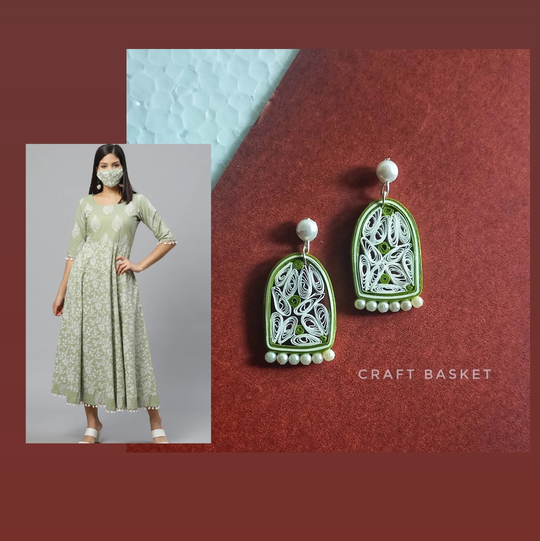 Flipkart.com - Buy Dishari By Bidisha Green and White Flower Shape Paper Quilling  Earrings Paper Drops & Danglers Online at Best Prices in India