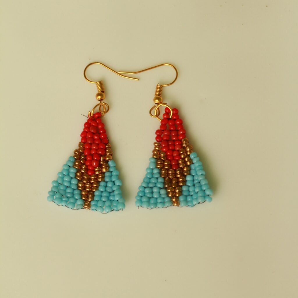 Seed Bead Earrings in Red and Blue colour in Boho Style