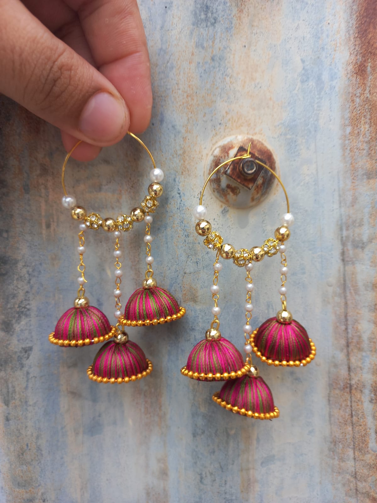 Black and Orange Silk Thread Small Size Jhumkas with acrylic cap – Fantacy  World