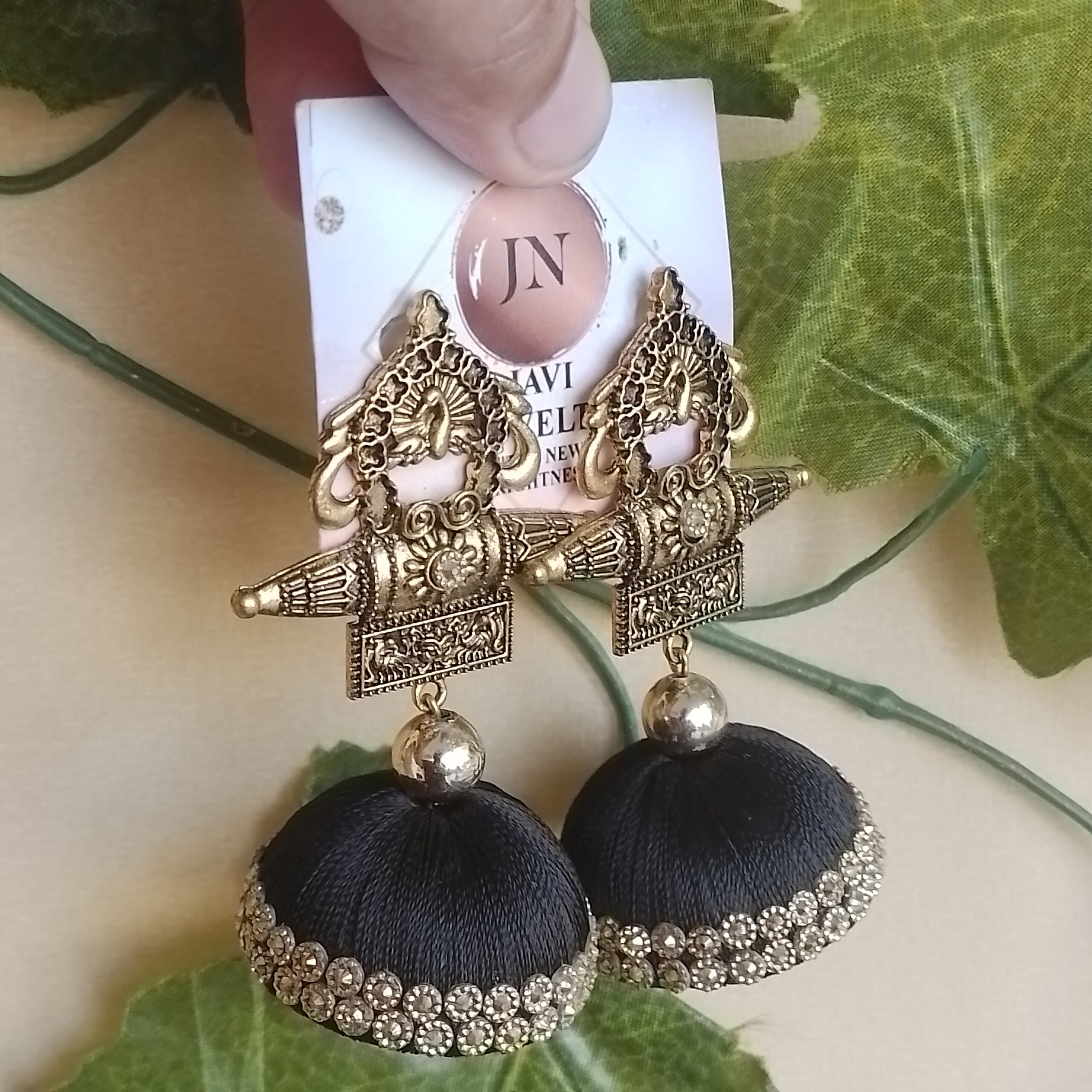 Tabiz black silk thread jhumka - Scoop My Art