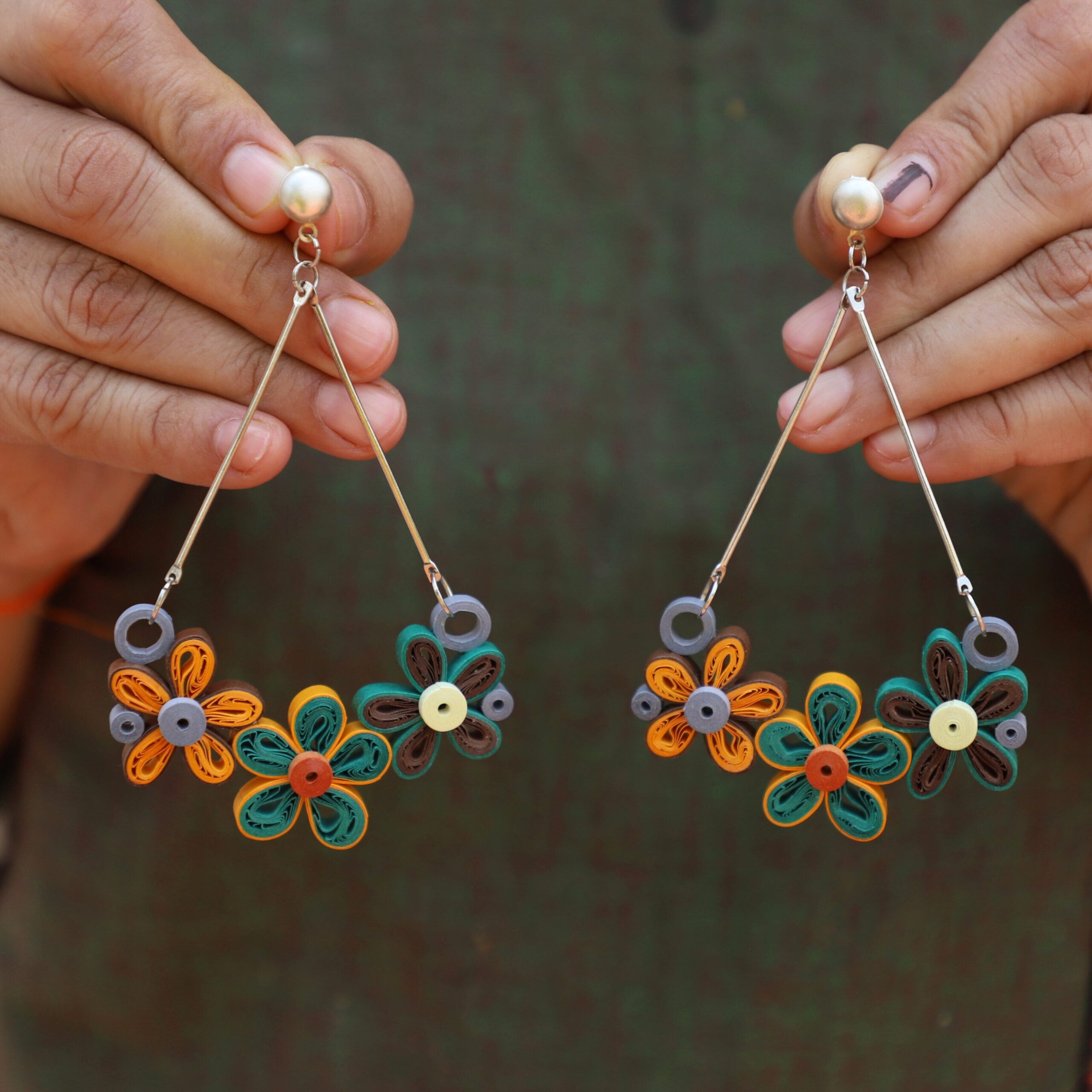 Anniversary , Green & Light Blue Quilling Earrings at Rs 40/pair in Nadia