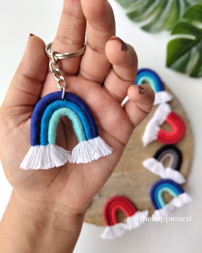 Macrame handmade rainbow keychain, boho decor, perfect for car keychain, purse, wallet, backpack charm, coin purse etc