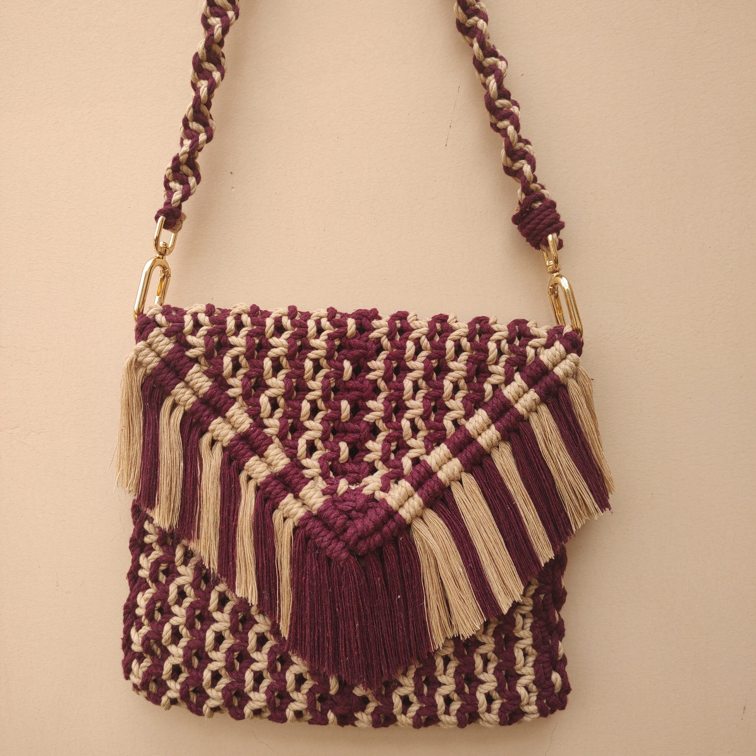 Macrame Sling Bag Dual Tone | Handcrafted bag | Thread work sling bag |  Stylish handbag for women - Scoop My Art