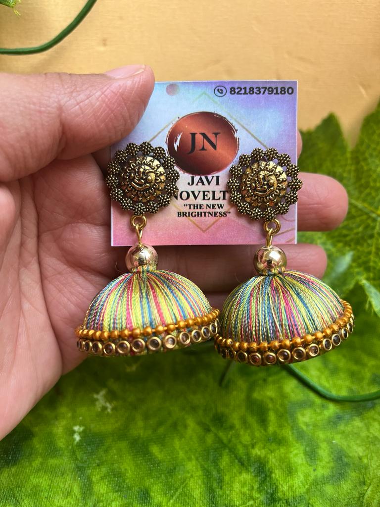 Multicolor silk store thread earrings