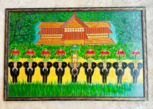 KERALA Thrissur POORAM festival on MDF board, framed 3D art painting