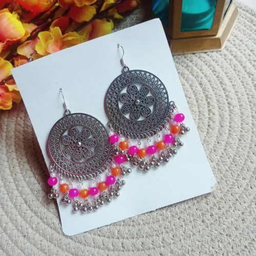 Handmade Beaded dangle earrings / Silver dangle earrings /Statement earrings for western outfits