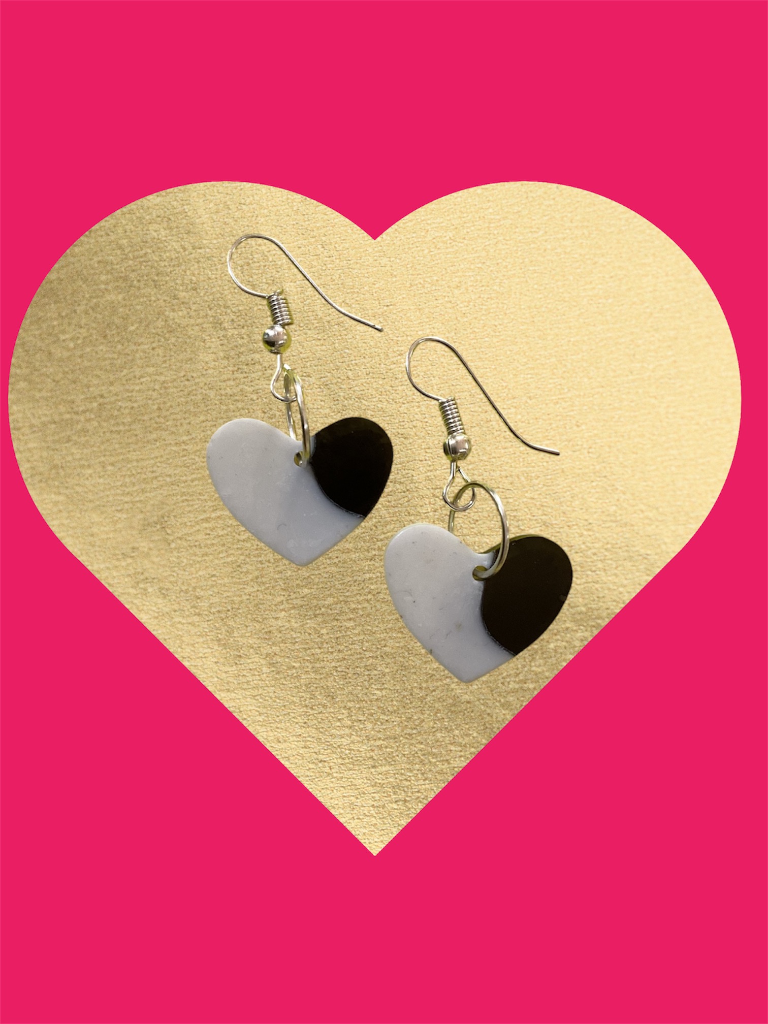 Black and white resin heart earrings | Drop Earrings | Dangle Earrings