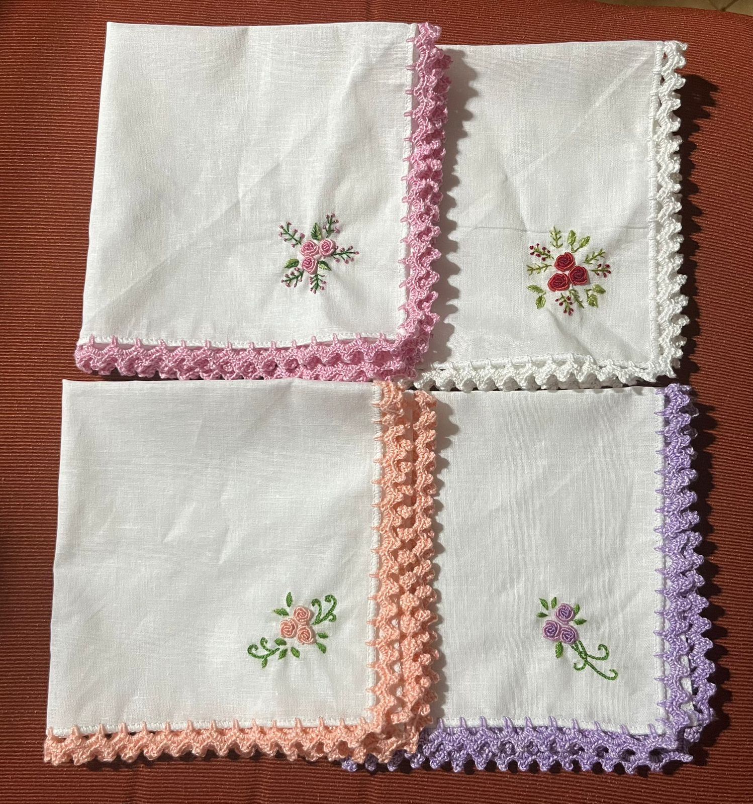 Set of 4 hand embroidered handkerchiefs