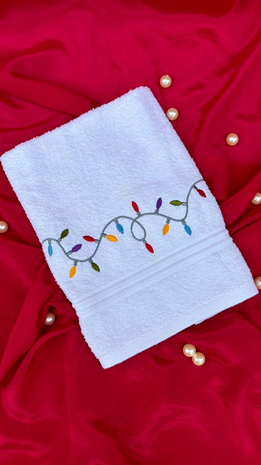 Fairy Lights Design on a Hand Towel | Christmas Home Decor | Embroidered Hand Towels
