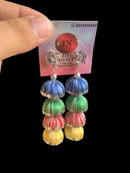 4 layer silk thread jhumka | Handmade jewelry | Ethnic jewelry India | Traditional Indian earrings | Handmade Bareilly wale jhumke | Handmade jhumka - Image 2