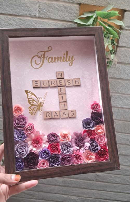 Customized Family Scrabble Frame with Flowers | Personalized Handmade Frame for Gifts | Personalized Home Decor | Custom Name Frame | Perfect Gift for Loved Ones