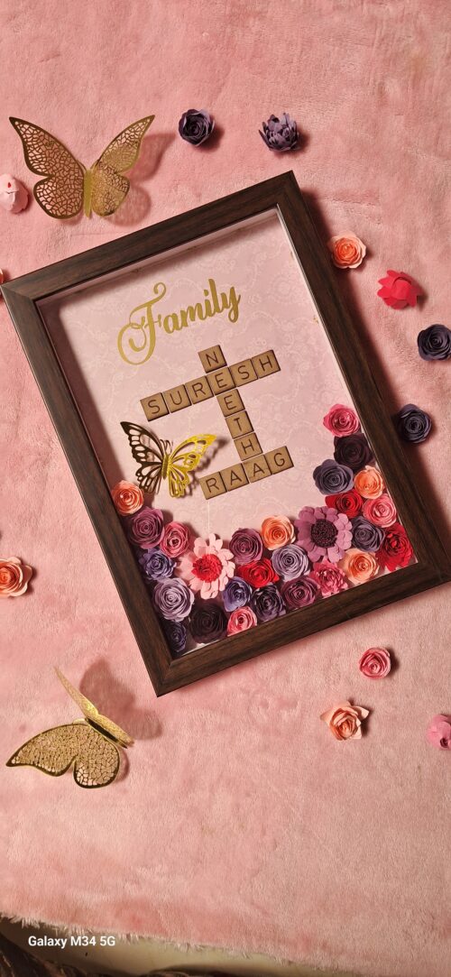 Customized Family Scrabble Frame with Flowers | Personalized Handmade Frame for Gifts | Personalized Home Decor | Custom Name Frame | Perfect Gift for Loved Ones - Image 2