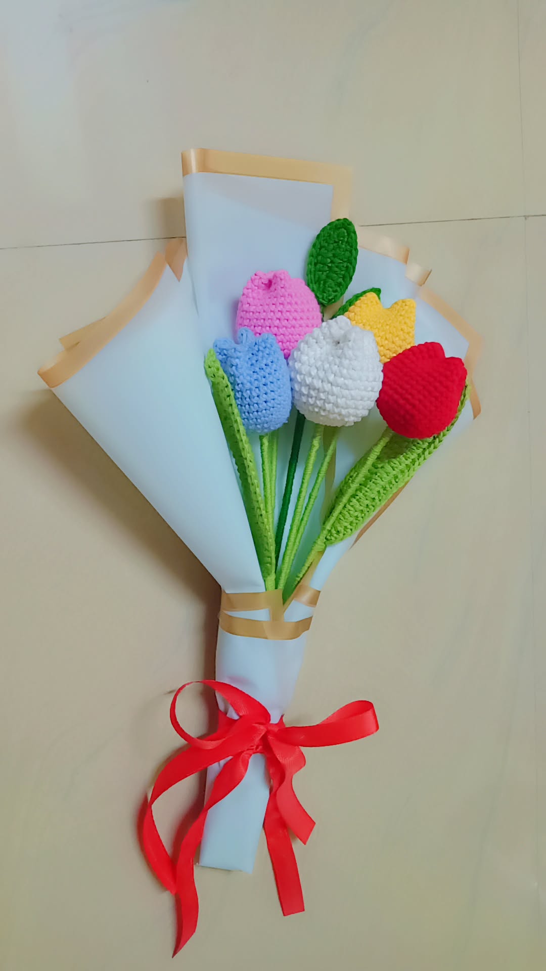 Crochet Tulip bouquet - Set of 5 Flowers | Handmade | Crochet Flowers for Every Occasion - Image 4