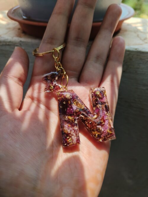 Real Rose petal preserved keychain | Alphabet Initial Letter Keychain | Flower Preservation Keychain