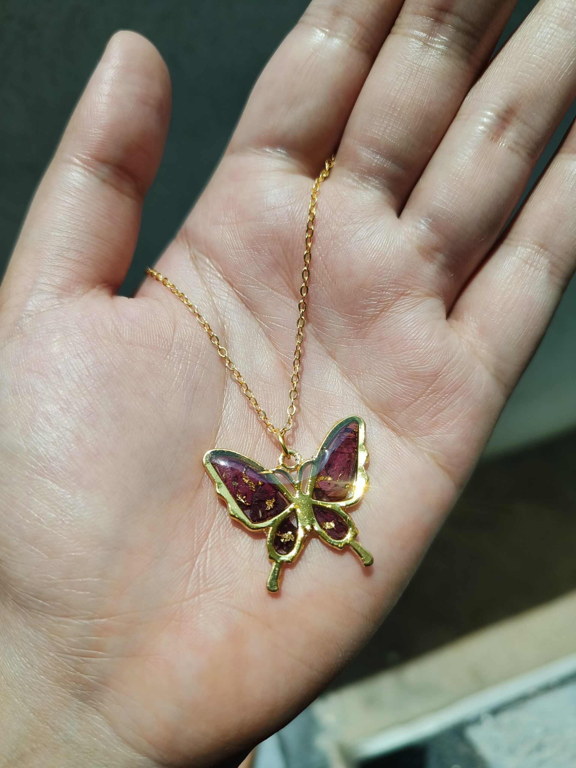 Rose petal preserved butterfly pendant | Pendant for Women | Rose Preserved Pendant