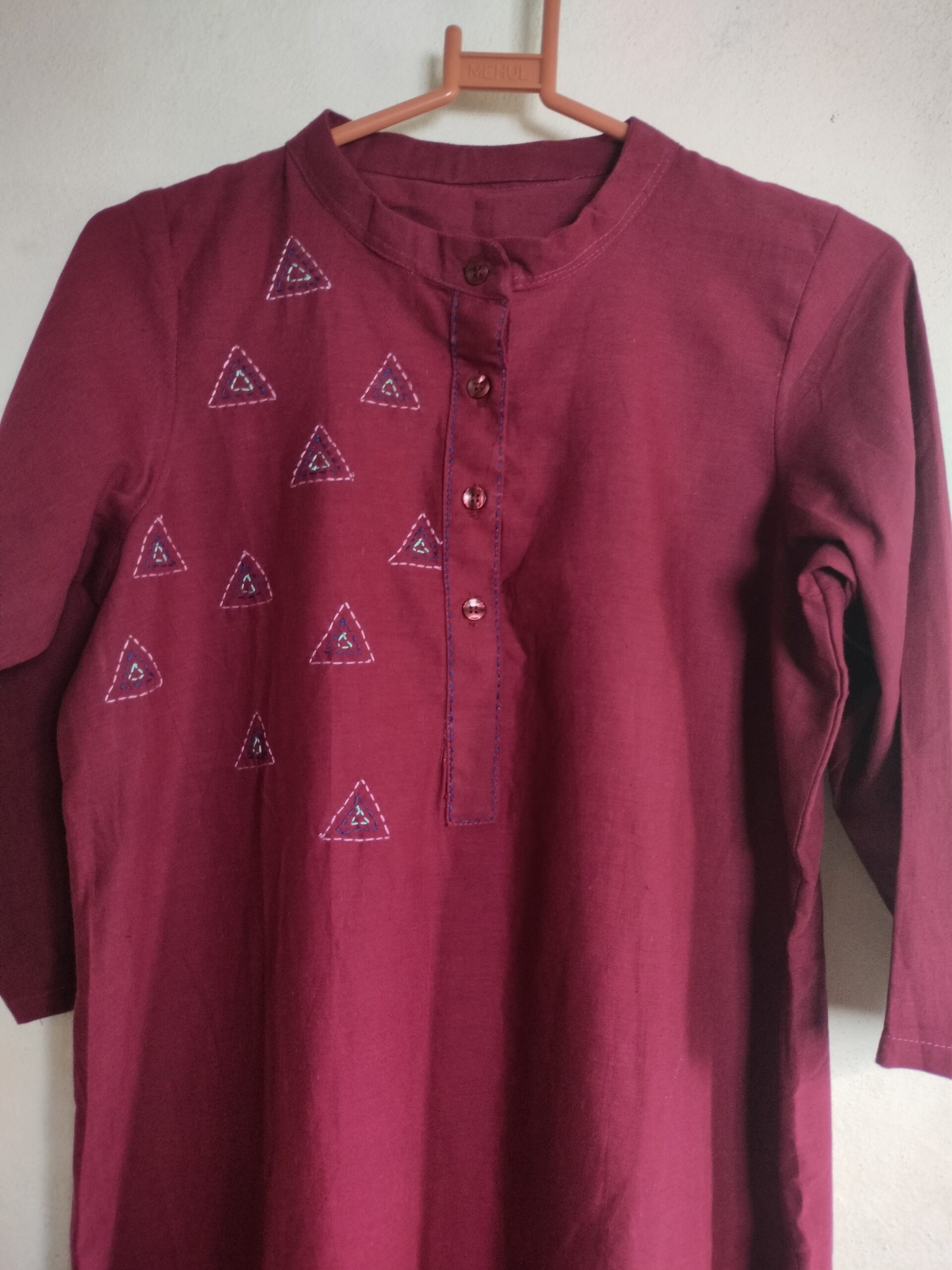 Size M cotton flex hand embroidered Maroon Kurta | Hand Embroidered Kurta Women | Cotton Kurta - Image 2