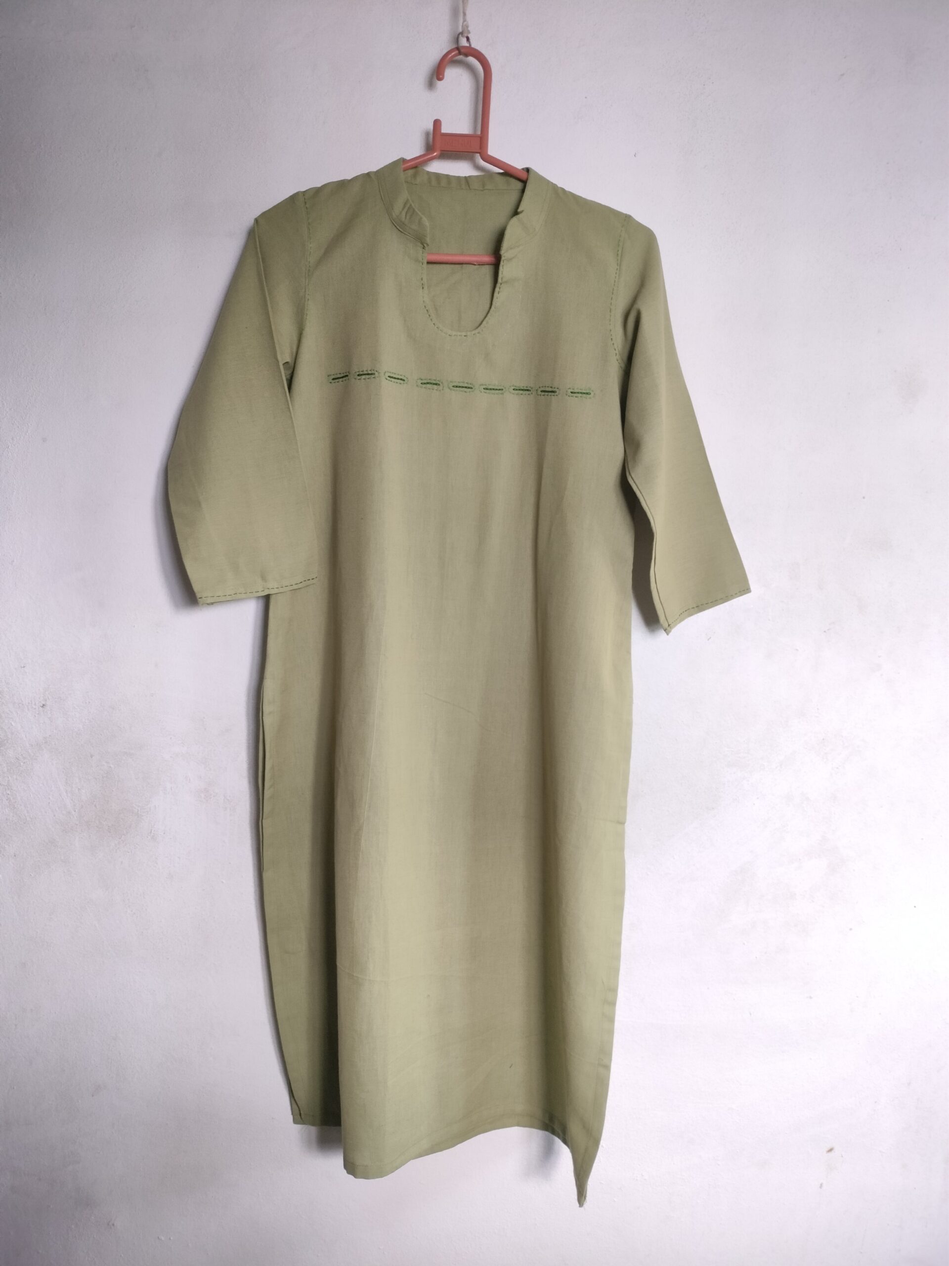Size S cotton flex hand embroidered light Pista green Kurta | Hand Embroidered Kurta Women | Cotton Kurta