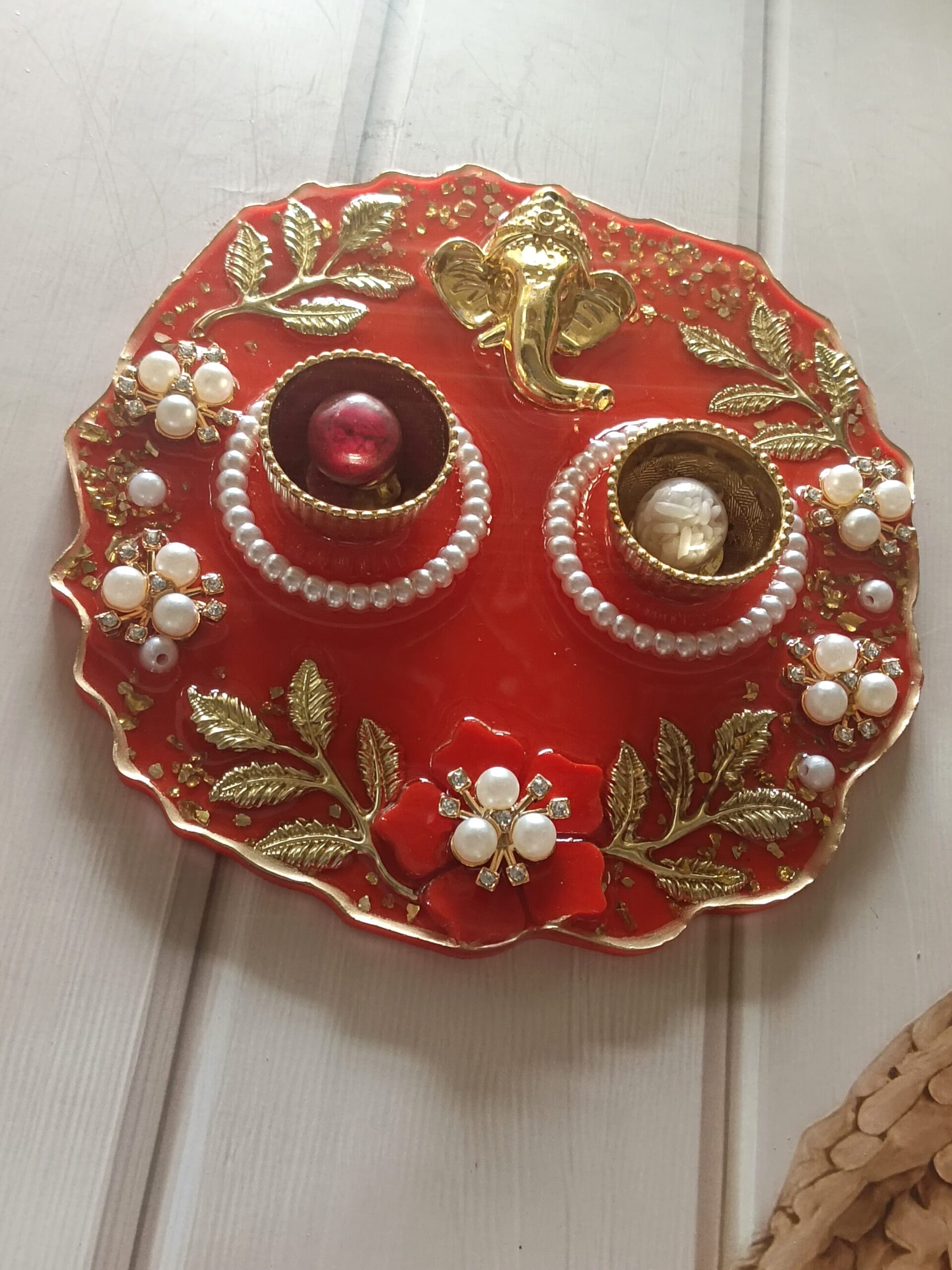 Festive Pooja Decorative Platter, Pooja thali, resin Pooja thali 6 inches, decorative pooja platter, Resin Pooja Thali, Handmade Resin Pooja Thali, Decorative Resin Thali, Resin Art Pooja Thali, Festival Puja Resin Thali, Unique Resin Pooja Thali, Rakhi Pooja Thali, Rakhi with Puja thali, Rakhi Thali online - Image 2
