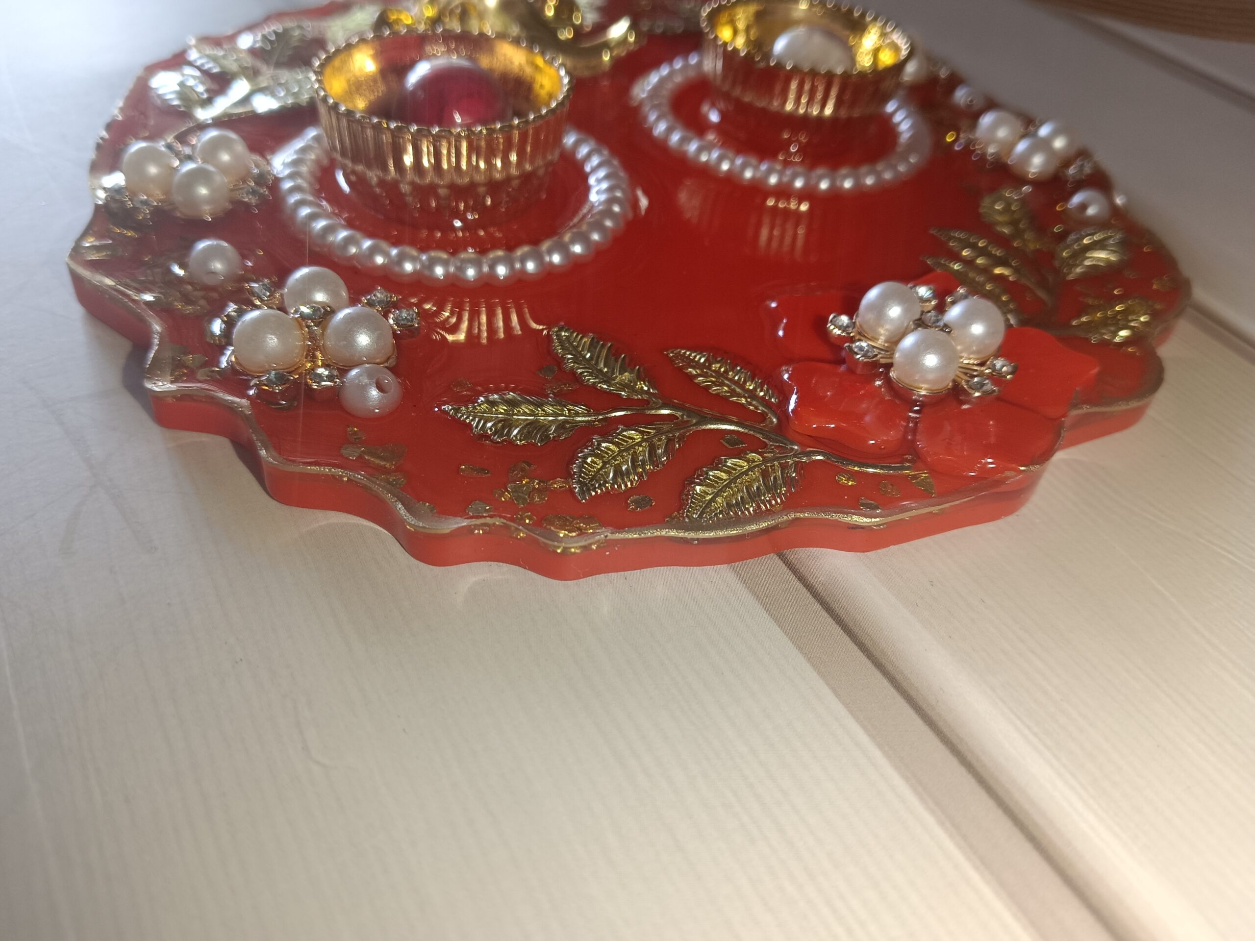 Festive Pooja Decorative Platter, Pooja thali, resin Pooja thali 6 inches, decorative pooja platter, Resin Pooja Thali, Handmade Resin Pooja Thali, Decorative Resin Thali, Resin Art Pooja Thali, Festival Puja Resin Thali, Unique Resin Pooja Thali, Rakhi Pooja Thali, Rakhi with Puja thali, Rakhi Thali online - Image 4