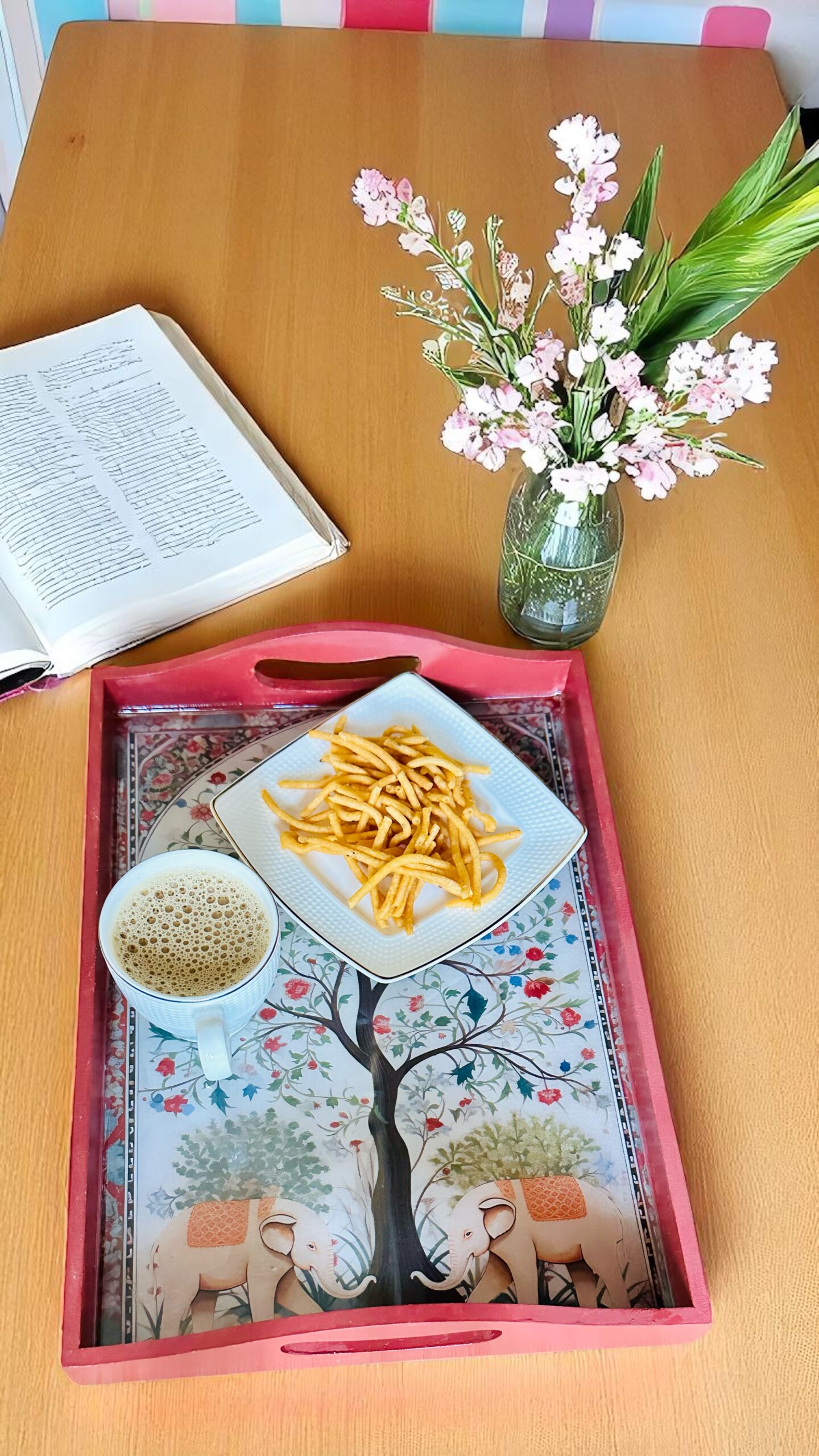 Handmade Handcrafted Wooden Tray – Ethnic Indian Art | Decorative Multicoloured Serving Tray | Desk Organizer Tray - Image 5