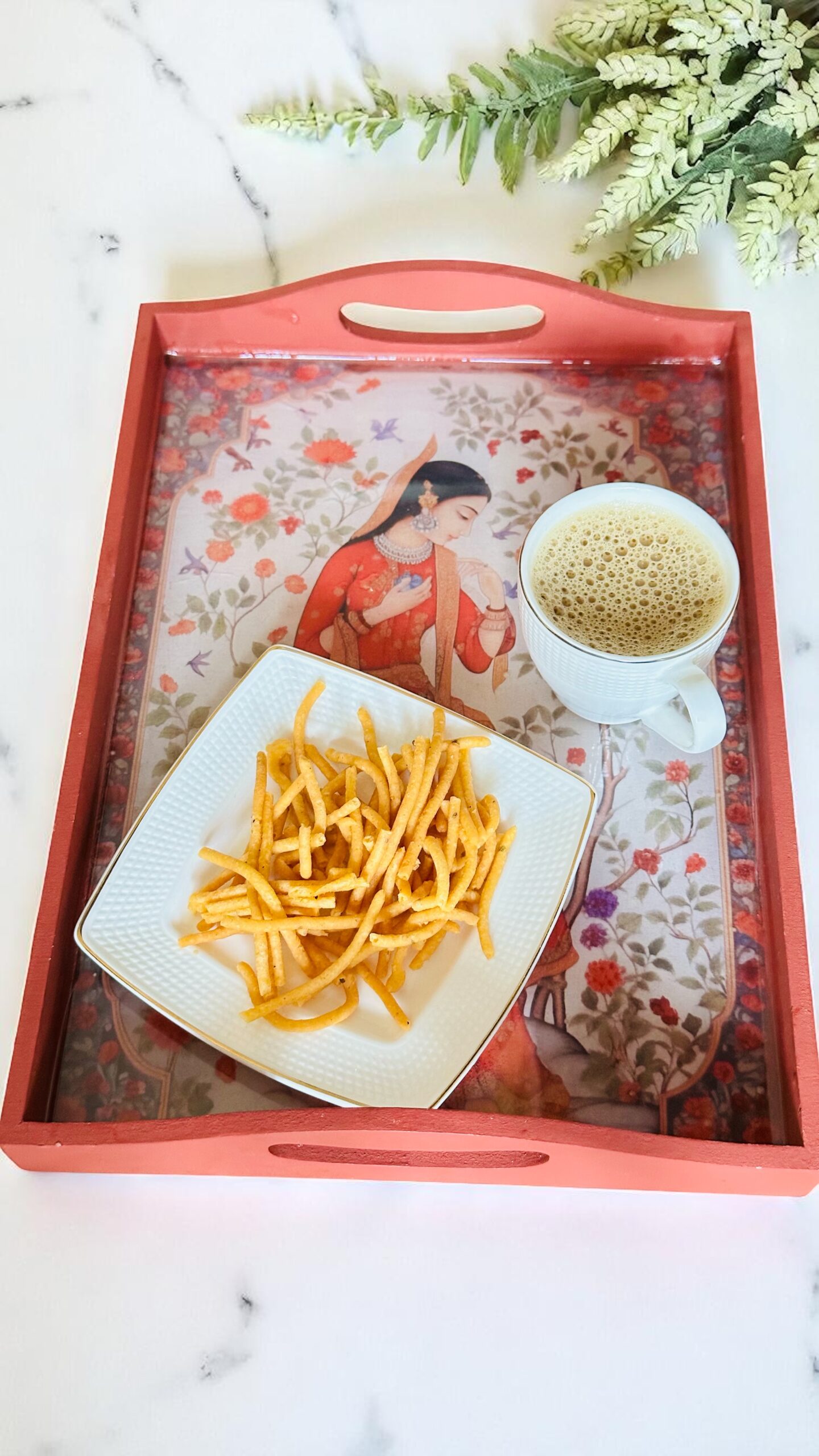 Handmade Handcrafted Wooden Tray – Ethnic Indian Art | Decorative Multicoloured Serving Tray | Desk Organizer Tray - Image 4