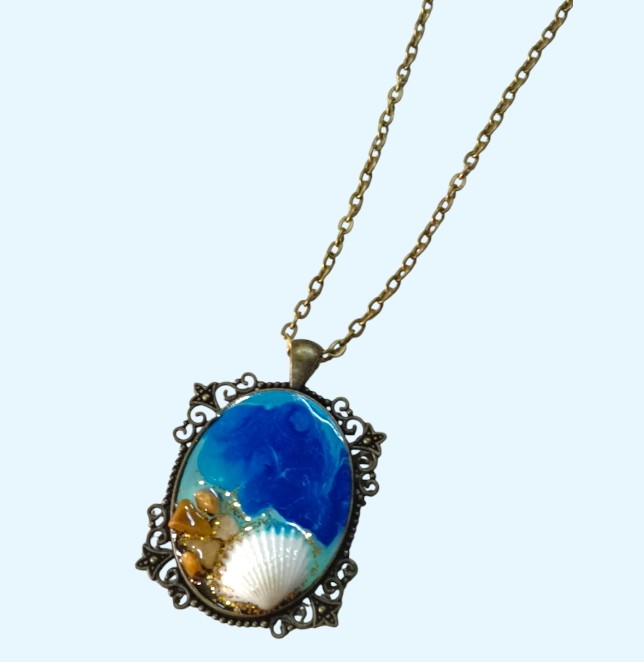 Ocean pendant, Seashell pendant, Pendant set,ocean lovers pendant | resin ocean pendant | boho ocean pendant - Image 3