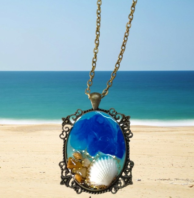 Ocean pendant, Seashell pendant, Pendant set,ocean lovers pendant | resin ocean pendant | boho ocean pendant - Image 2
