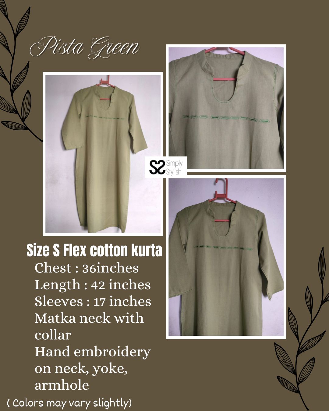 Size S cotton flex hand embroidered light Pista green Kurta | Hand Embroidered Kurta Women | Cotton Kurta - Image 4