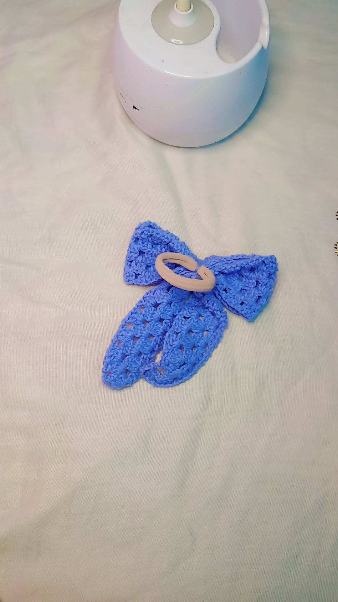 Bow hair tie (blue shade) medium size | Handmade Crochet Big Hair Bow Tie | Women's Hair Bow - Image 2