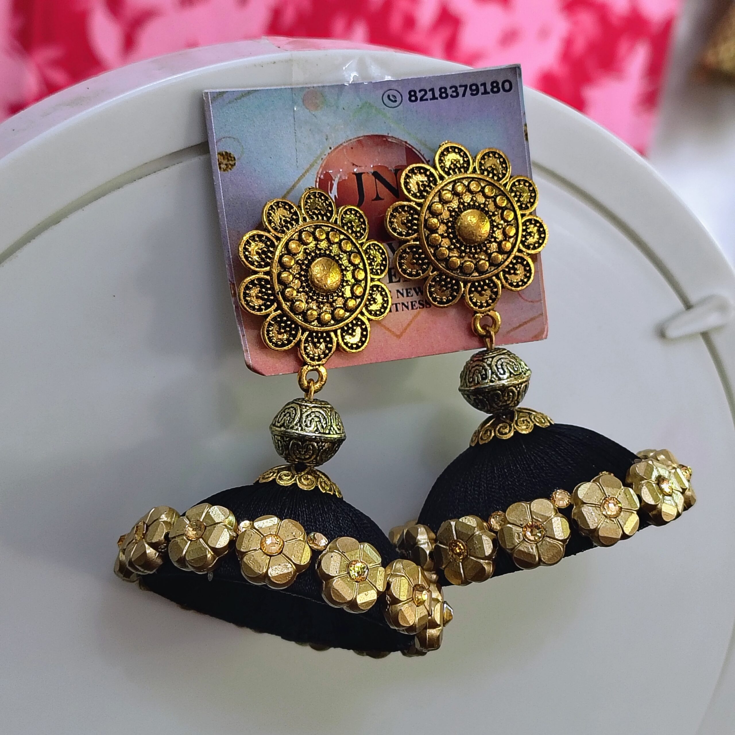 Handmade Green Floral Silk Thread Jhumka Earrings with Antique Golden Stud – Ethnic Festive Wear Jewelry - Image 5