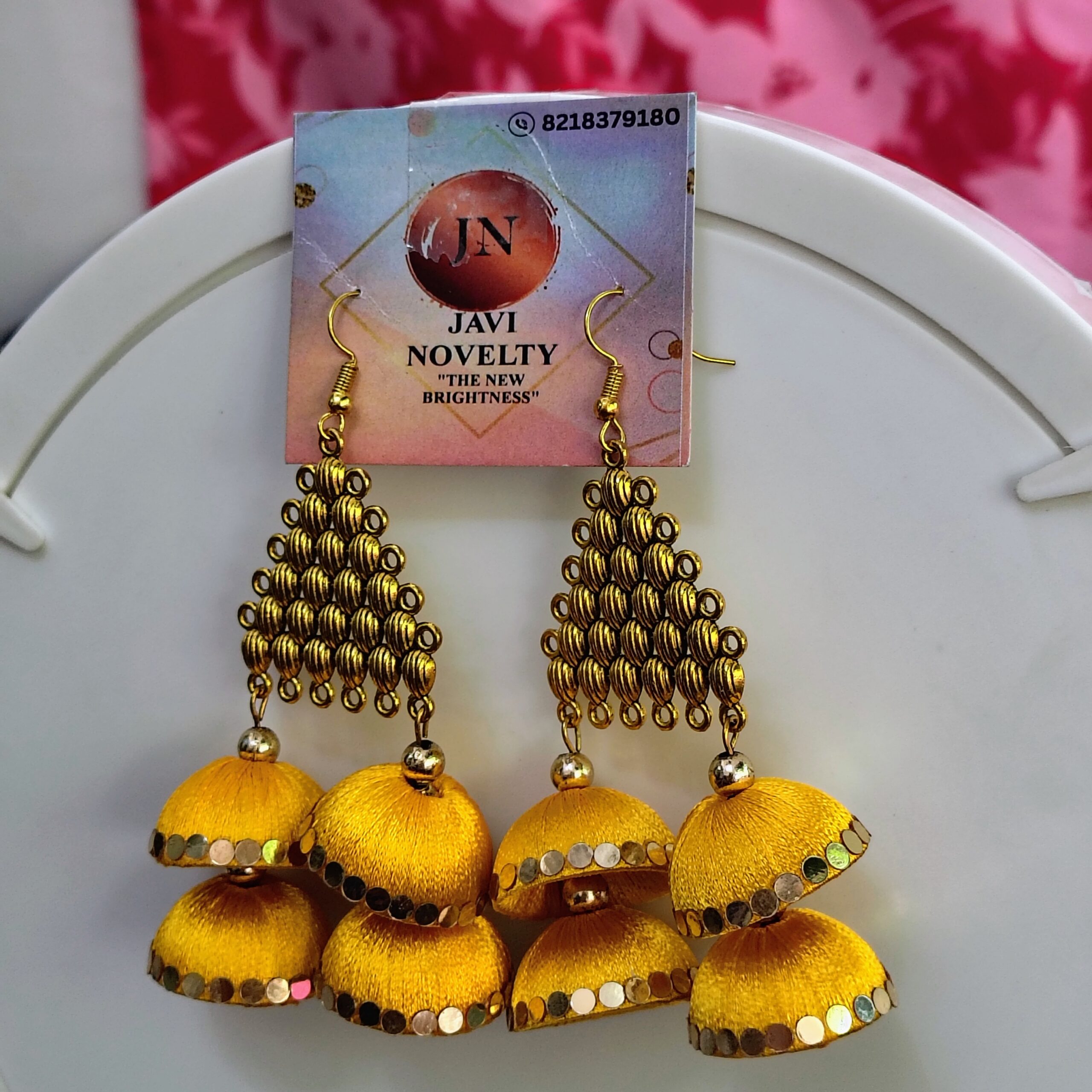 Handcrafted Yellow Silk Thread Jhumka Earrings – Traditional Indian Ethnic Jewelry by Javi Novelty