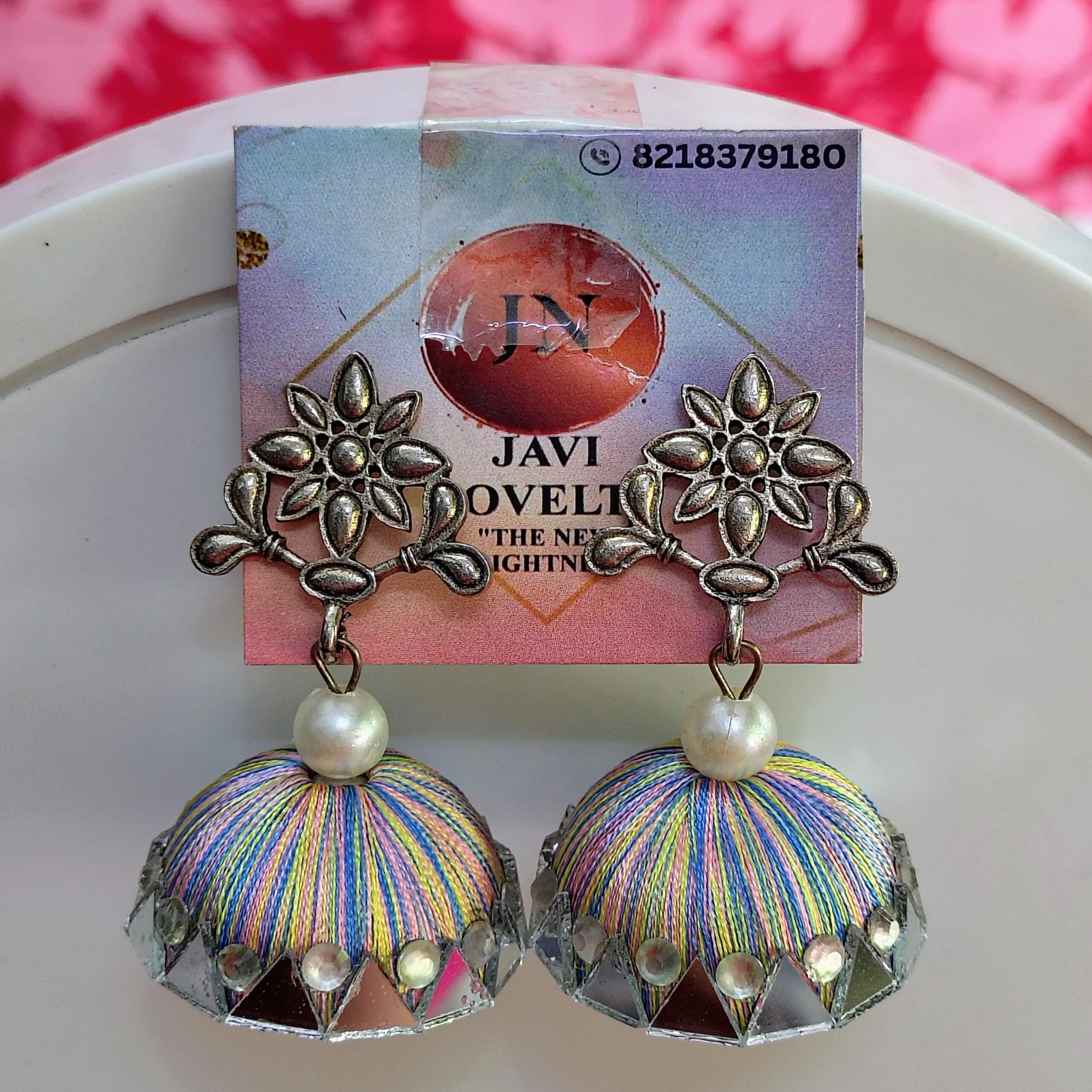 Handcrafted Multicolor Thread Embellished Jhumka Earrings by Javi Novelties