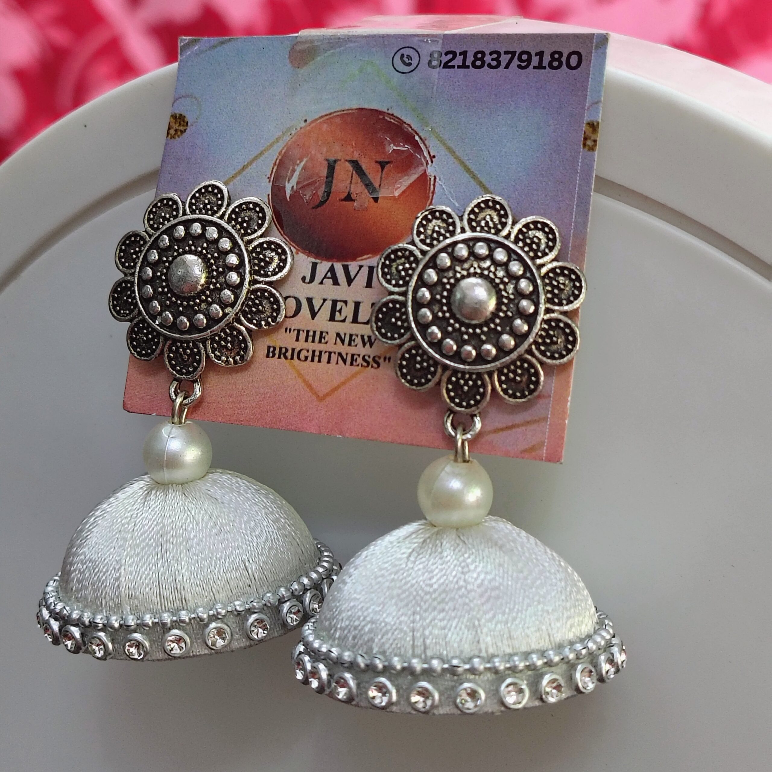Antique Floral Majesty Silver Pearl Jhumka Earrings – Javi Novelties