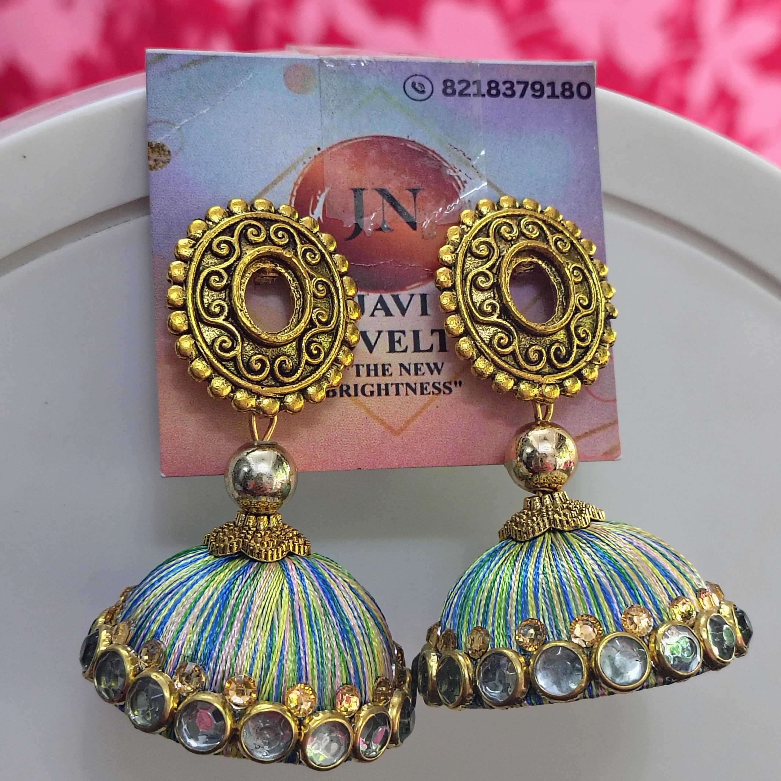 Royal Red Silk Thread Jhumka Earrings with Antique Gold Finish & Crystal Accents – Javi Novelty, handmade Bareilly Wale jhumke - Image 6