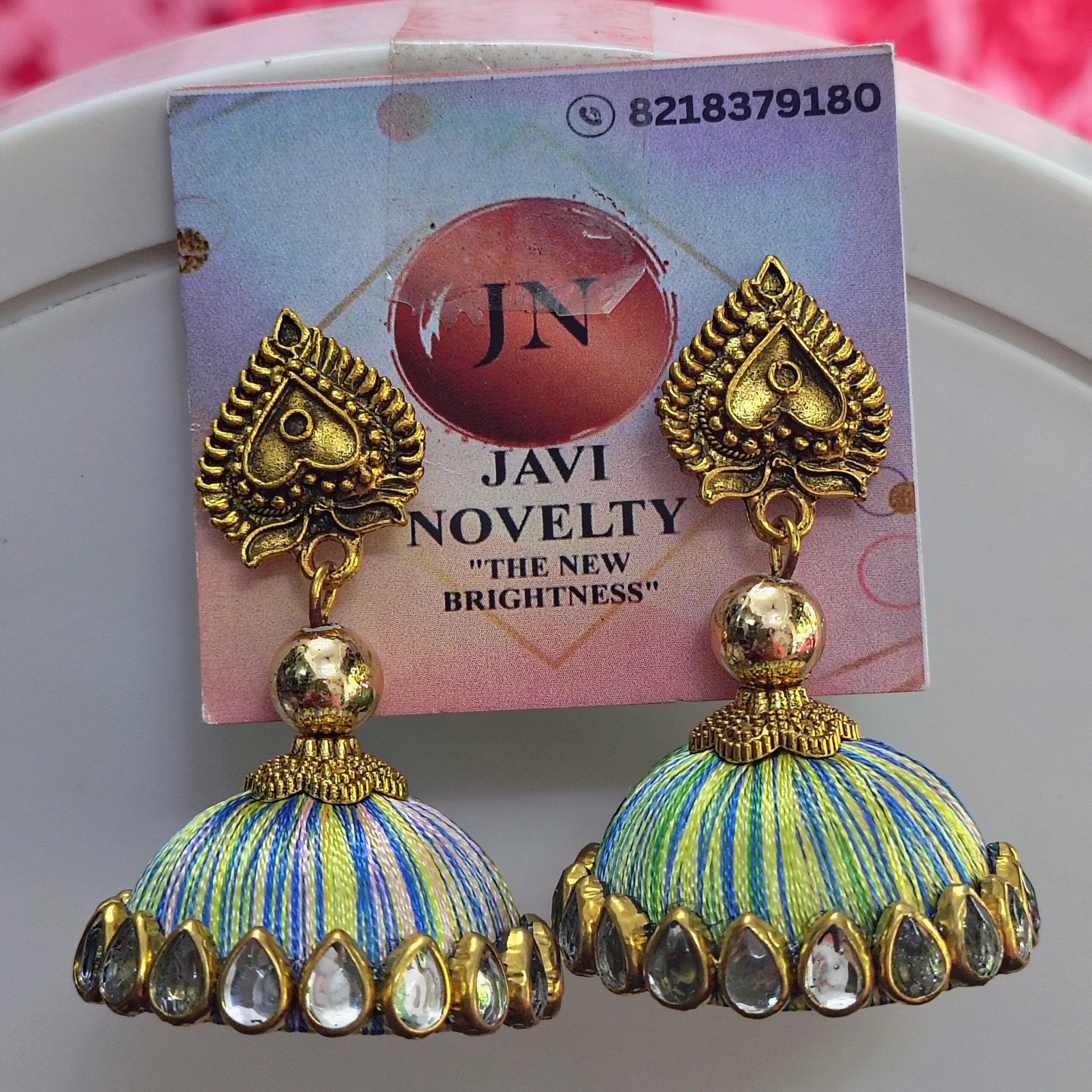 Elegant Peach shade Silk Thread Jhumka Earrings – Traditional Ethnic Jewelry by Javi Novelty, handmade Bareilly Wale jhumke - Image 2