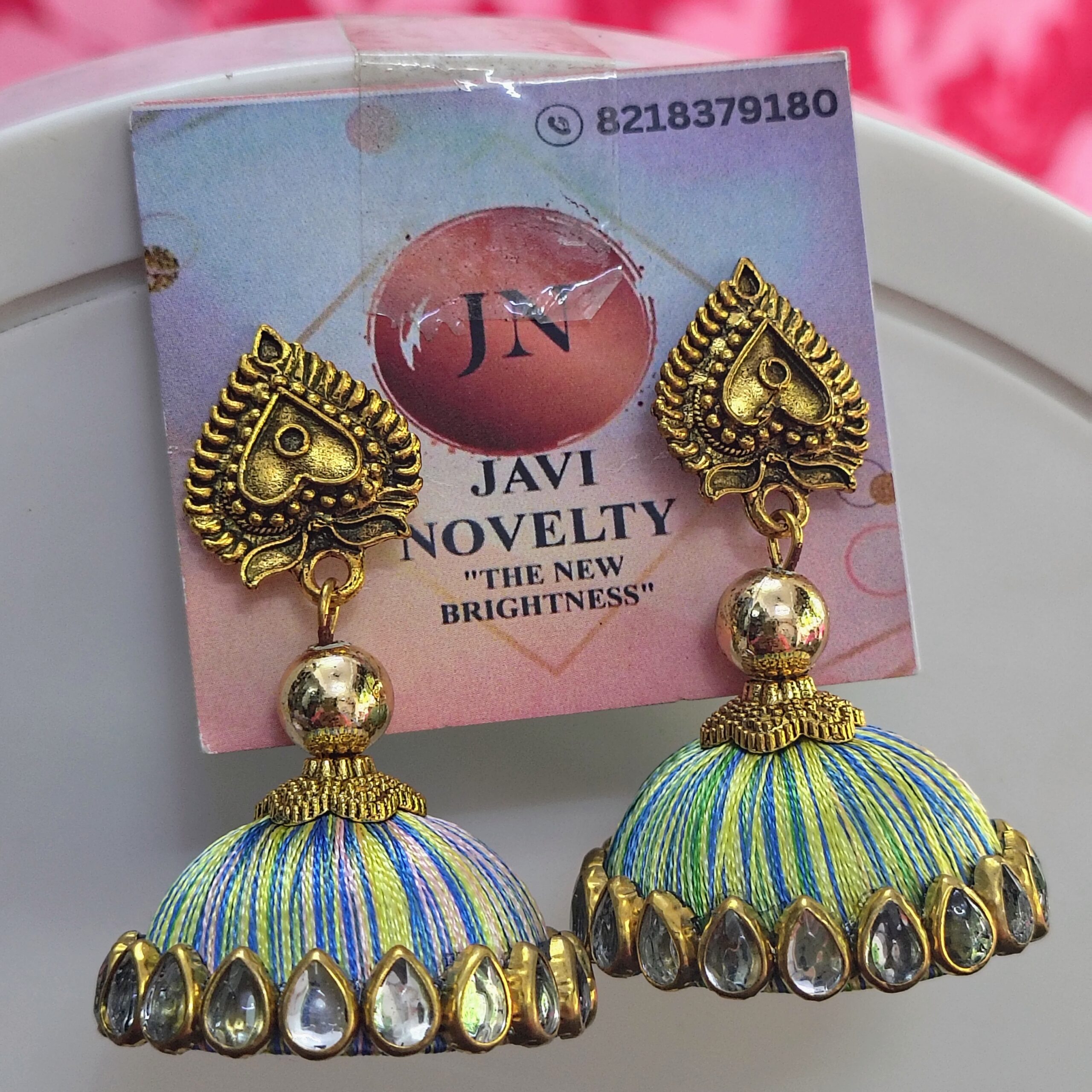 Elegant Peach shade Silk Thread Jhumka Earrings – Traditional Ethnic Jewelry by Javi Novelty, handmade Bareilly Wale jhumke - Image 3