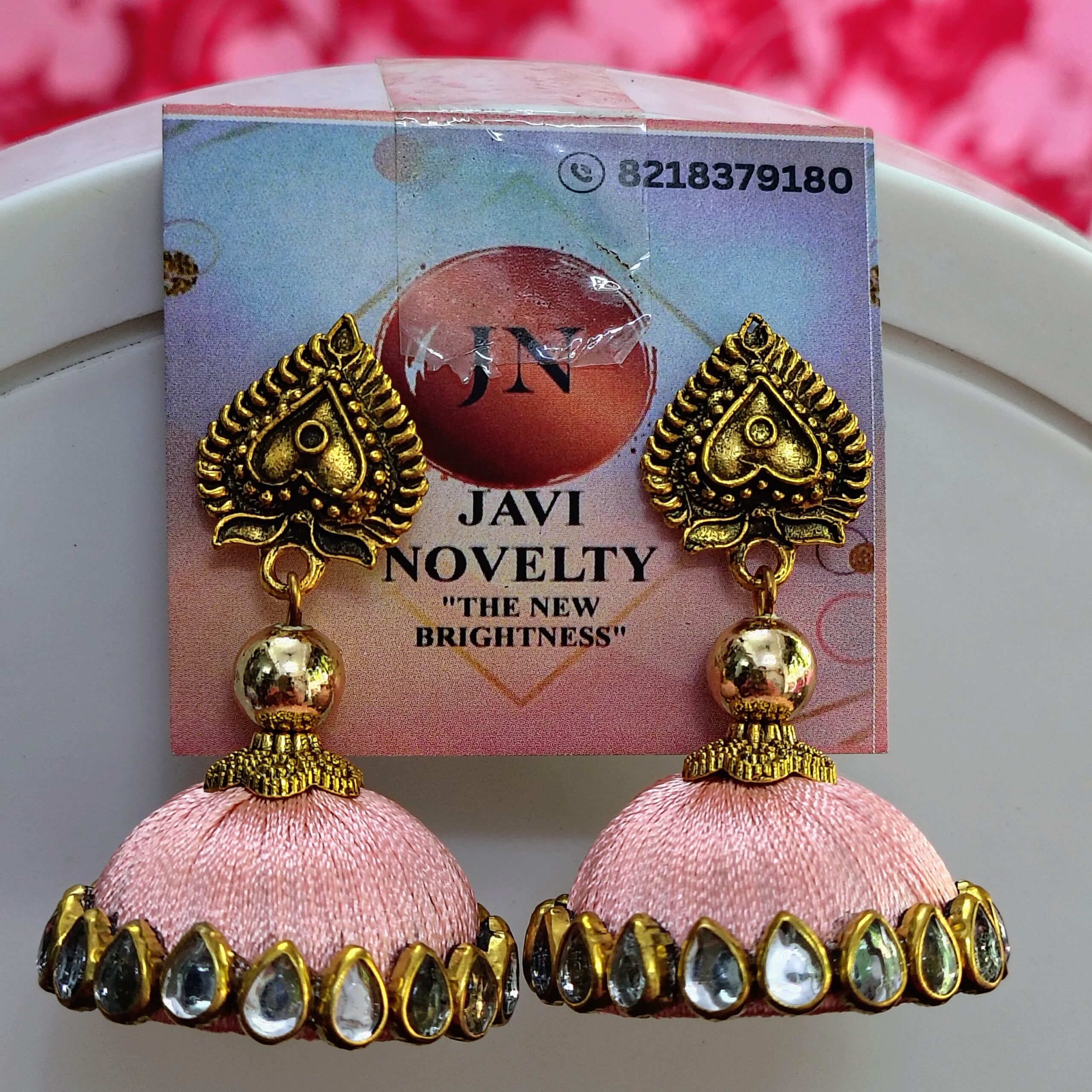 Elegant Peach shade Silk Thread Jhumka Earrings – Traditional Ethnic Jewelry by Javi Novelty, handmade Bareilly Wale jhumke