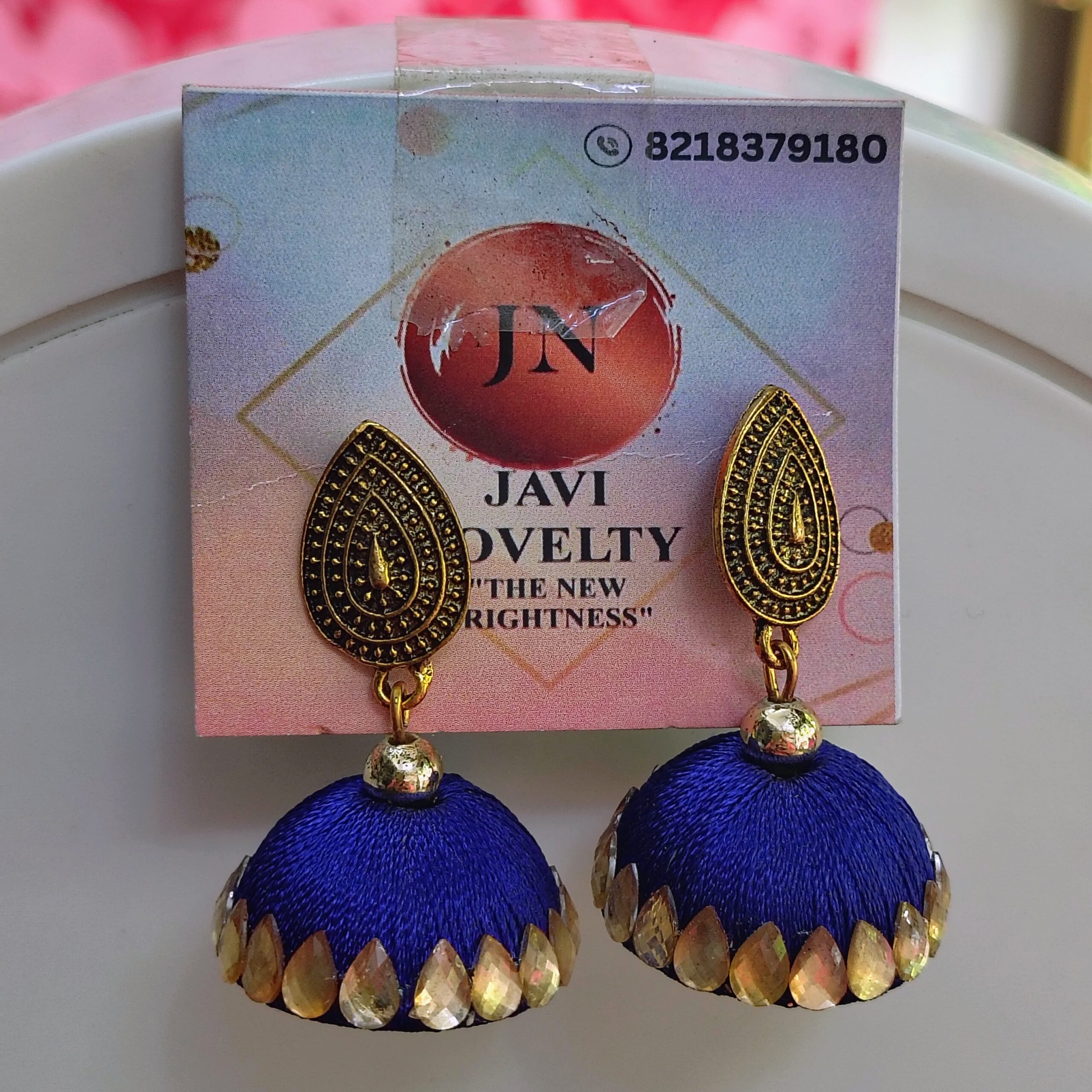 Pink Silk Thread Jhumka Earrings with Antique Gold Detailing – Javi Novelty, handmade Bareilly Wale jhumke - Image 2