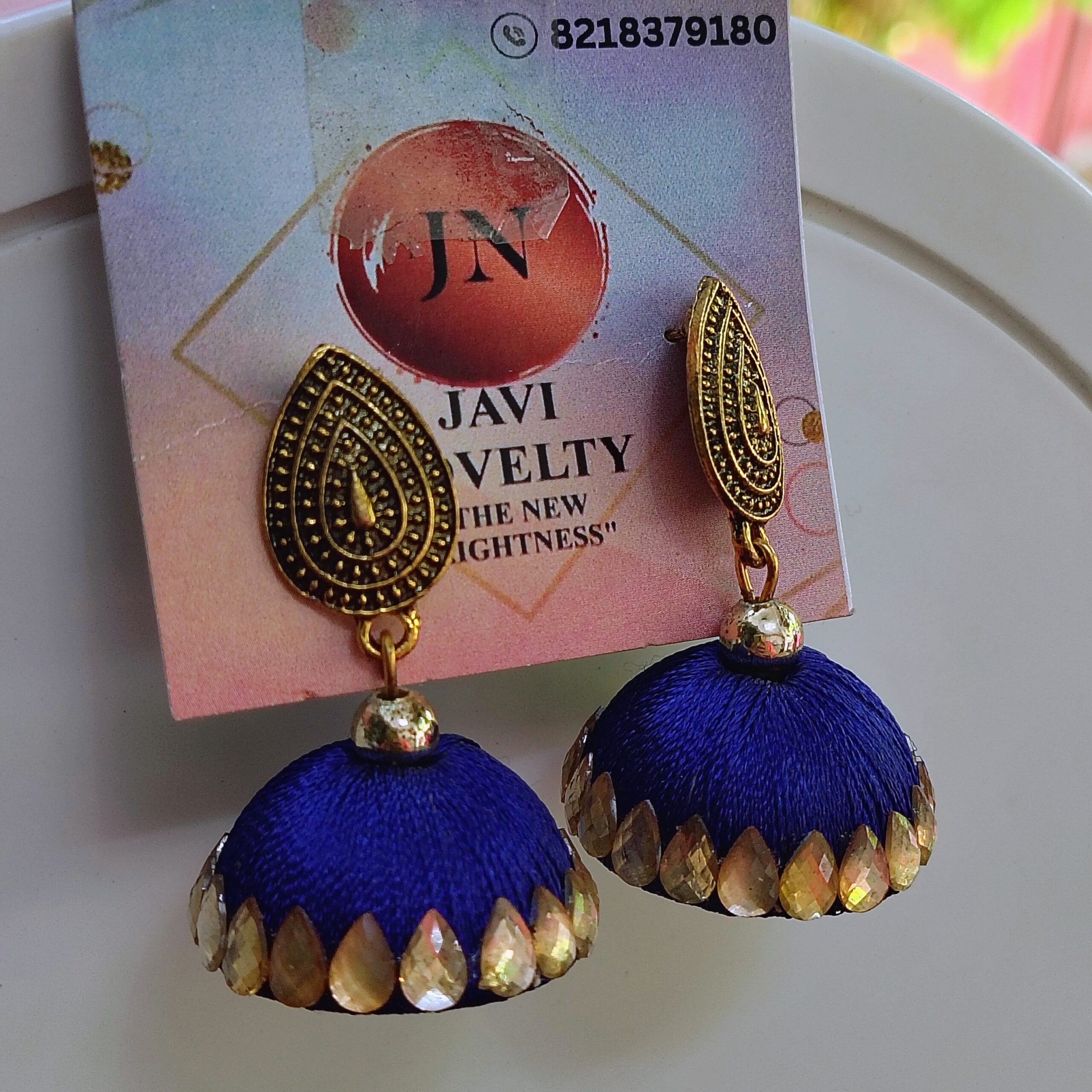 Pink Silk Thread Jhumka Earrings with Antique Gold Detailing – Javi Novelty, handmade Bareilly Wale jhumke - Image 3