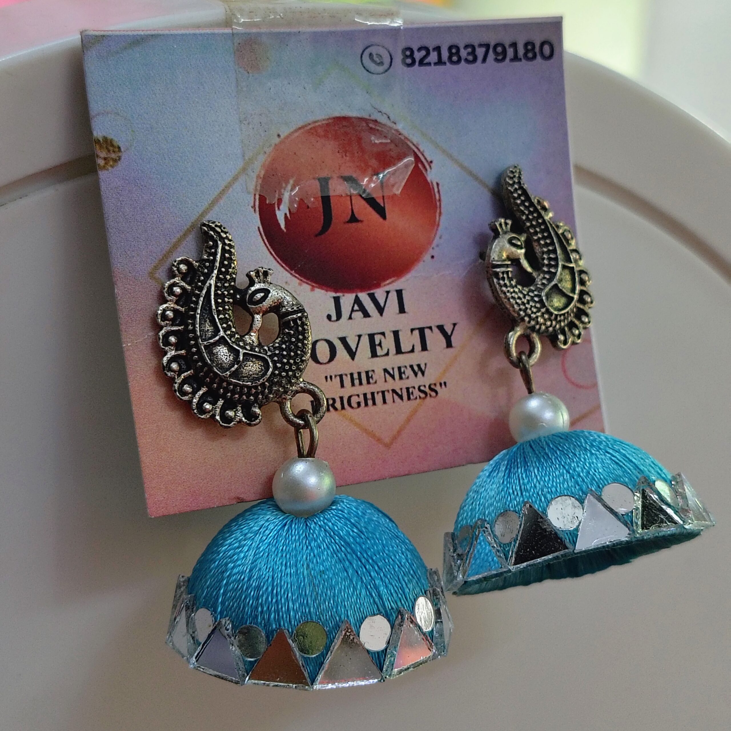 Traditional Green shade Silk Thread Jhumka Earrings with Antique Peacock Motif – Javi Novelty, Handmade Bareilly wale jhumke - Image 3