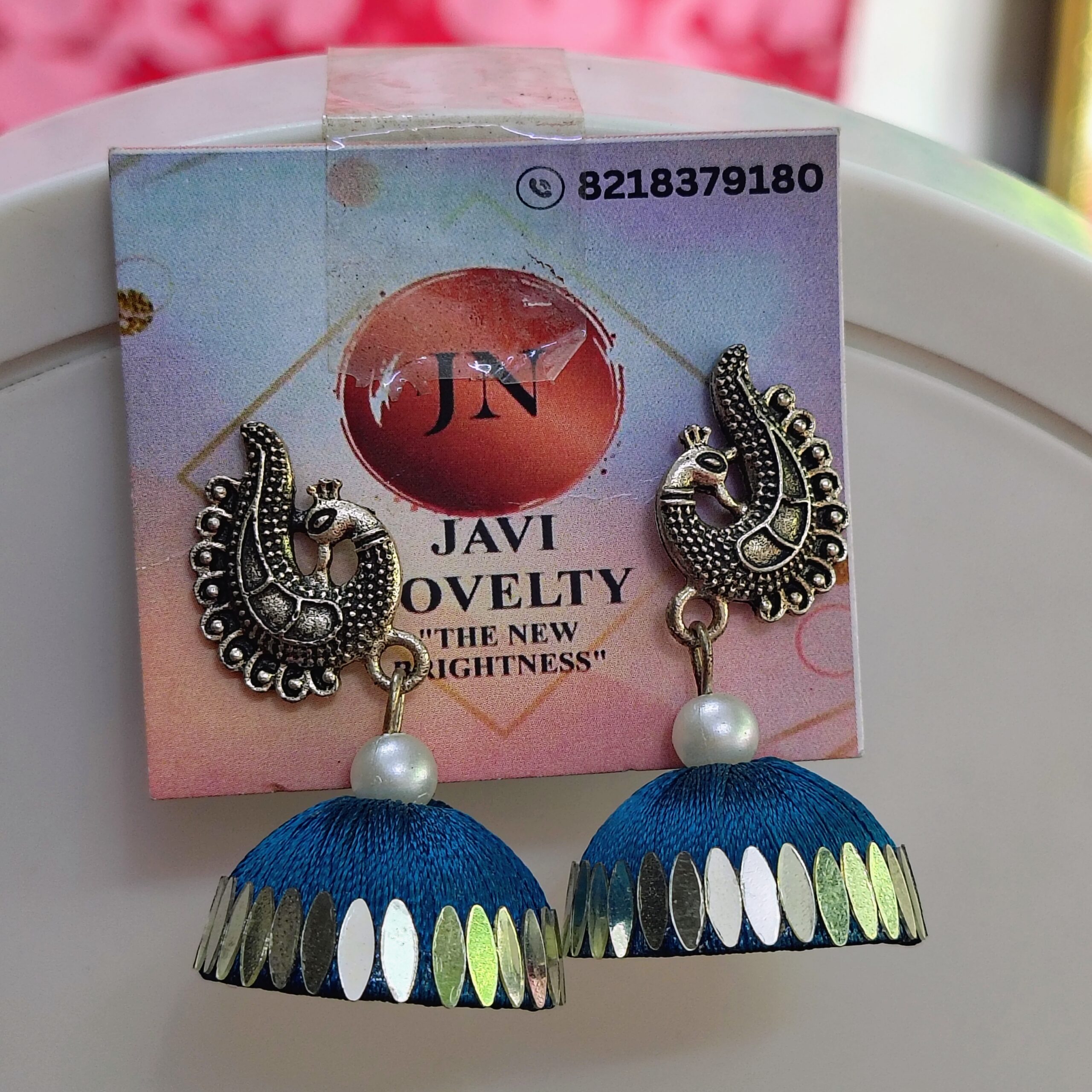 Traditional Green shade Silk Thread Jhumka Earrings with Antique Peacock Motif – Javi Novelty, Handmade Bareilly wale jhumke - Image 4