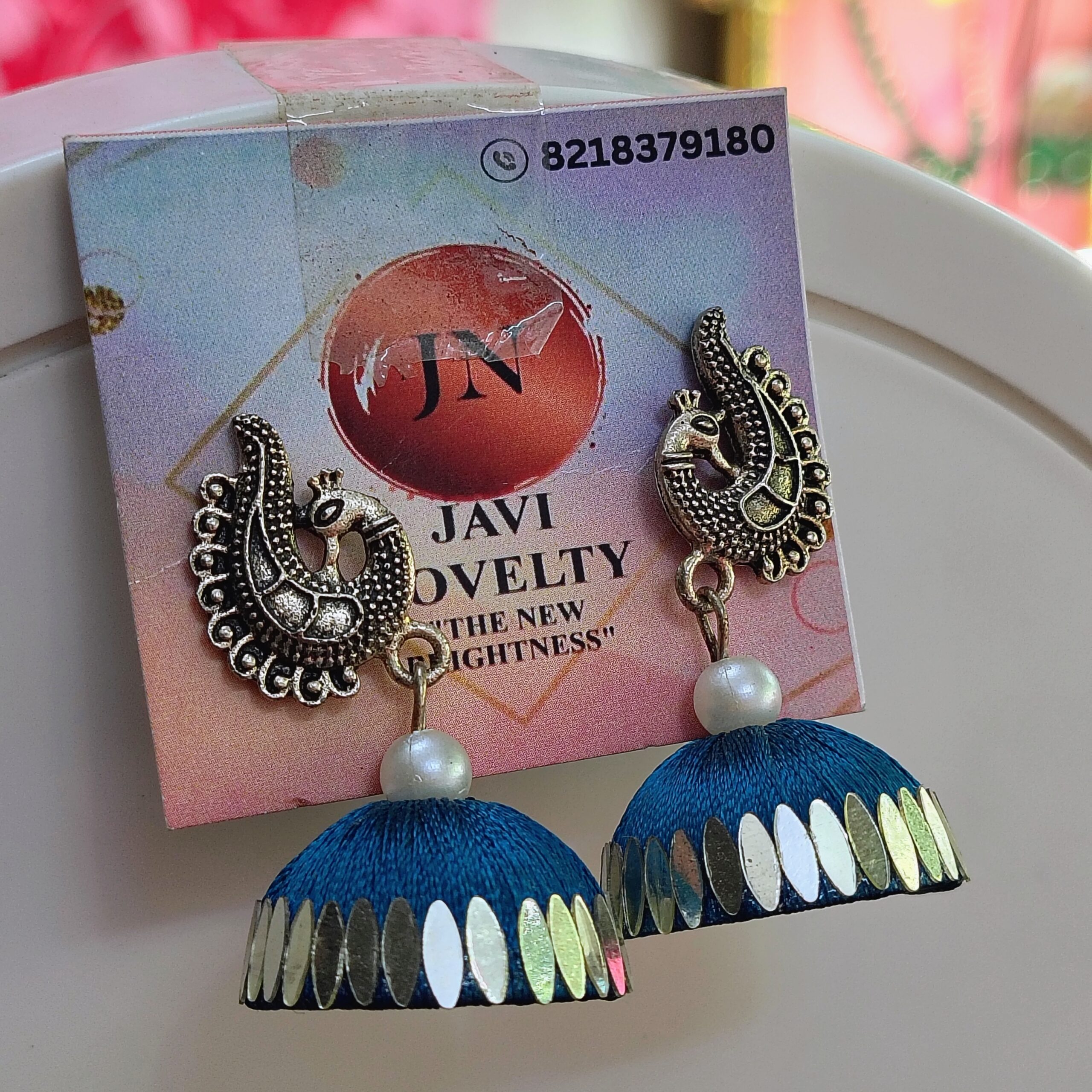 Traditional Green shade Silk Thread Jhumka Earrings with Antique Peacock Motif – Javi Novelty, Handmade Bareilly wale jhumke - Image 6