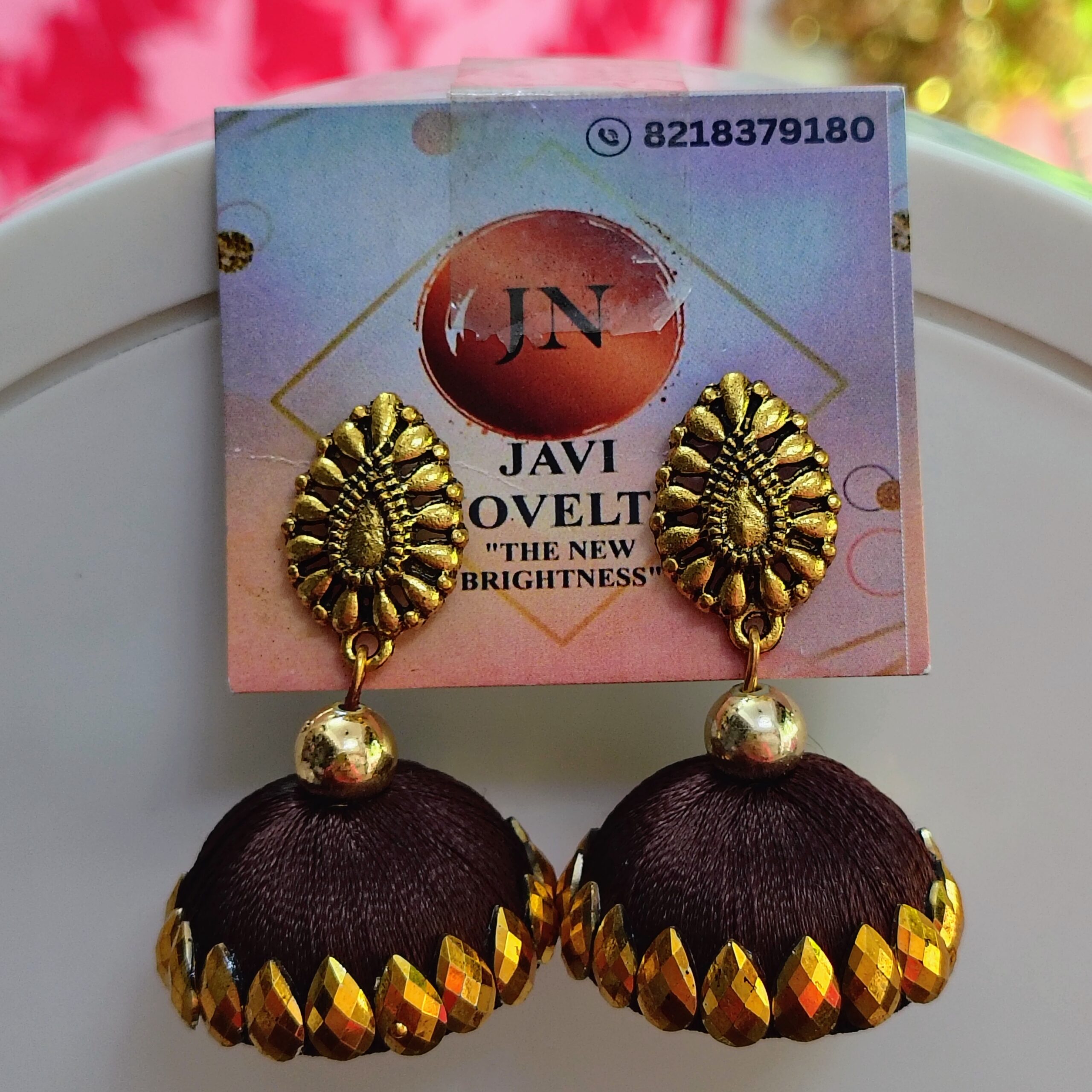 Royal Gold-Brown Silk Thread Jhumka Earrings with Luxe Studs – Javi Novelties - Image 2