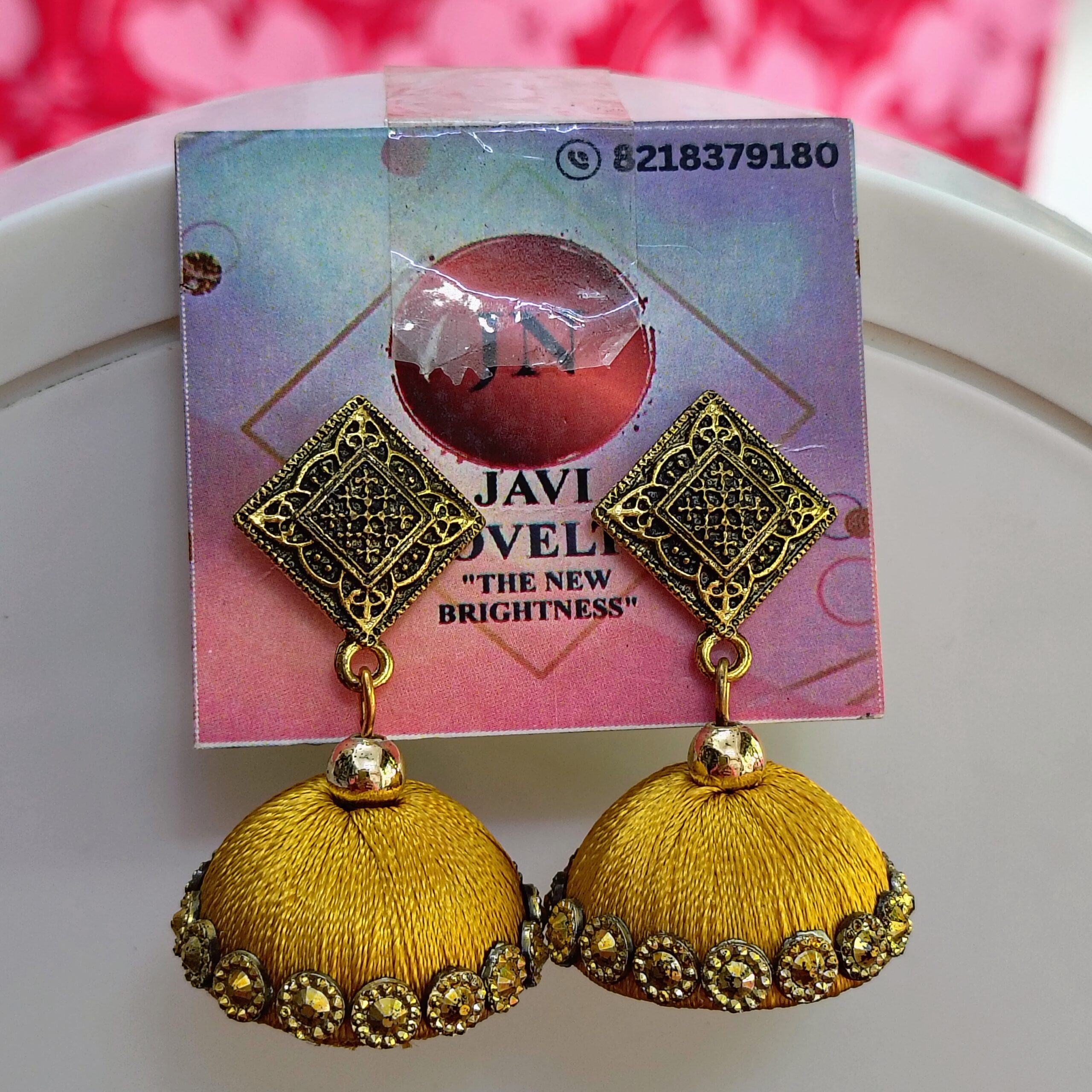 Handcrafted Golden Silk Thread Jhumka Earrings – Javi Novelties - Image 2