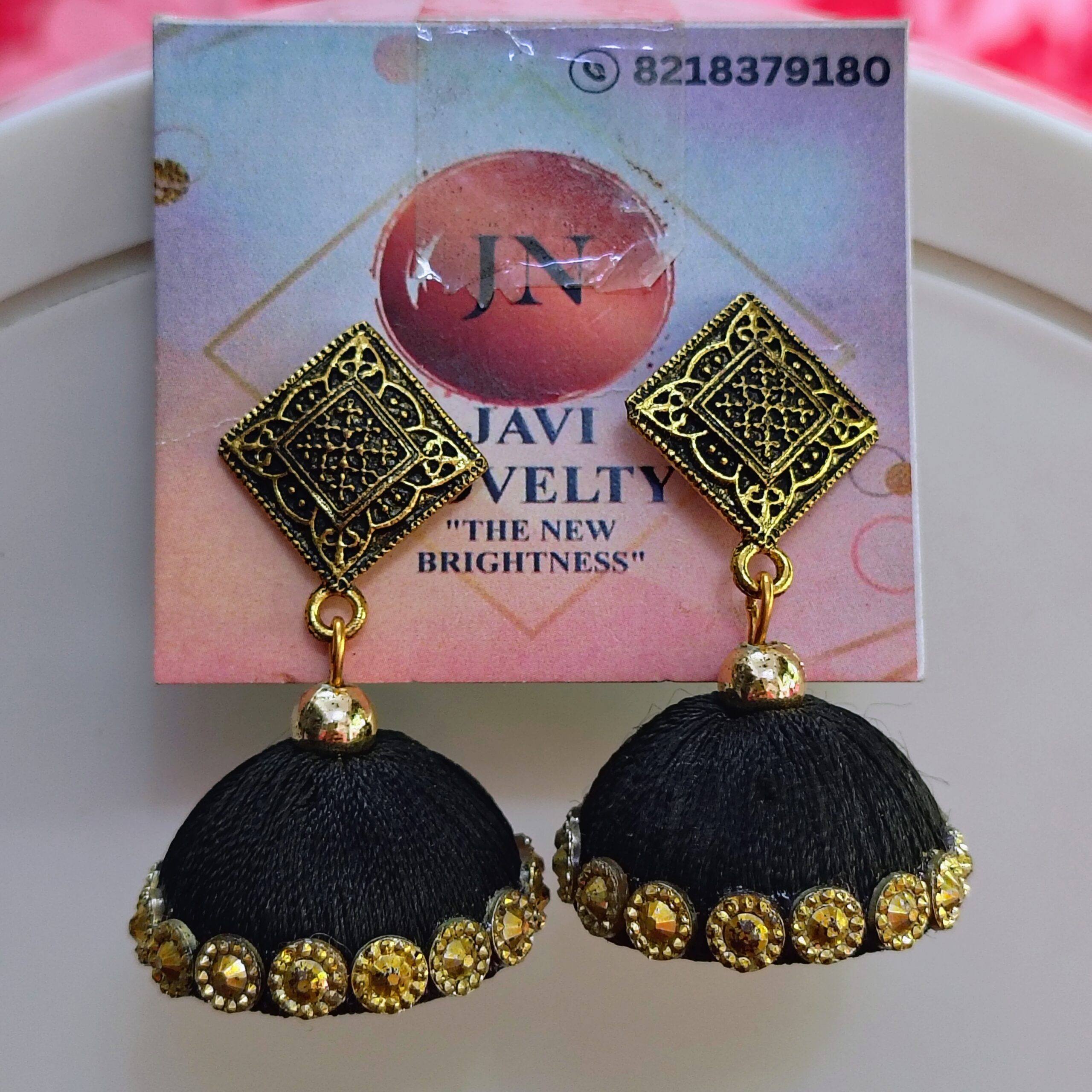 Handcrafted Golden Silk Thread Jhumka Earrings – Javi Novelties - Image 3