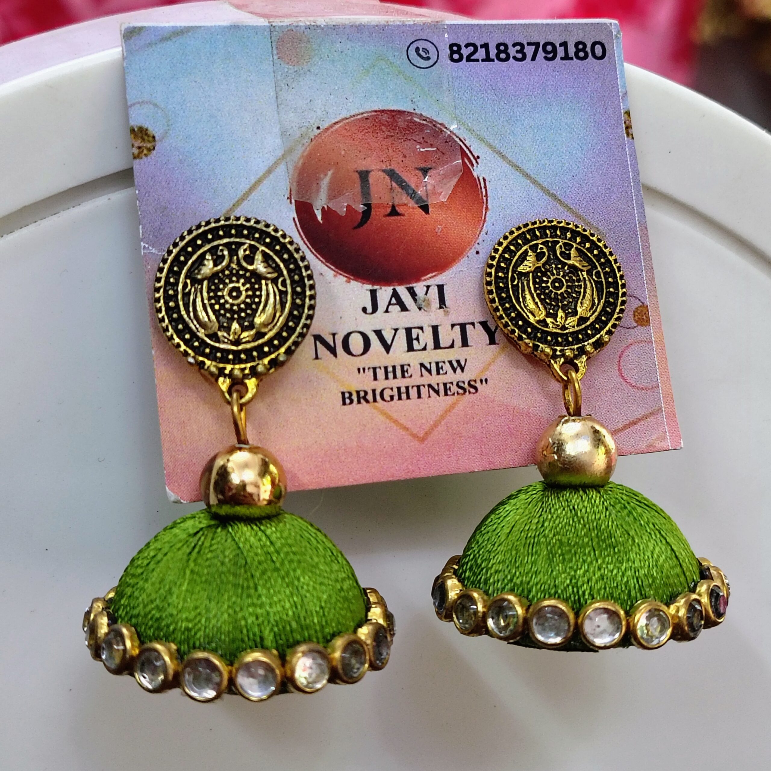 Maroon Silk Thread Jhumka Earrings with Antique Gold Stud – Designer Indian Ethnic Jewelry by Javi Novelty, handmade Bareilly Wale jhumke