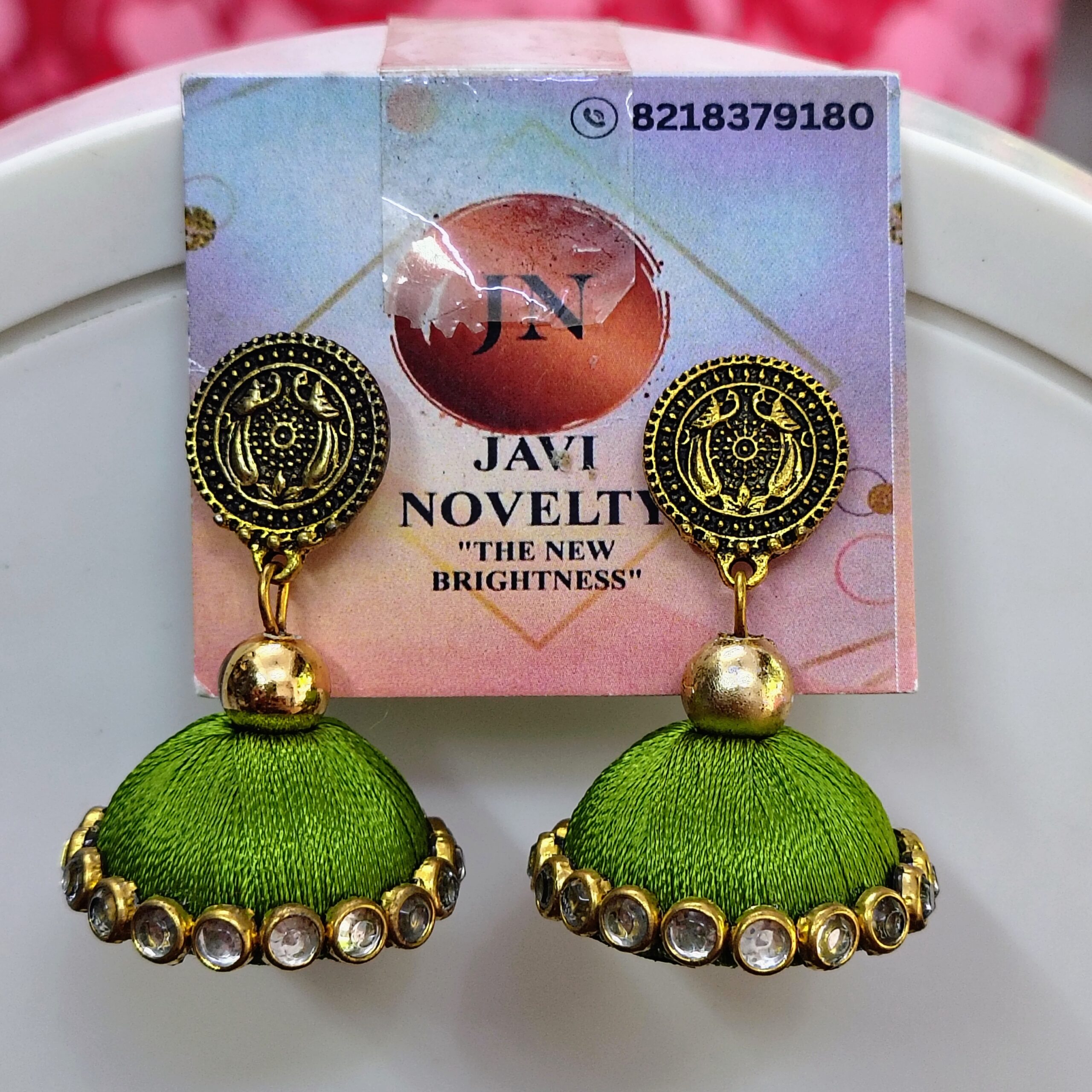 Maroon Silk Thread Jhumka Earrings with Antique Gold Stud – Designer Indian Ethnic Jewelry by Javi Novelty, handmade Bareilly Wale jhumke - Image 3