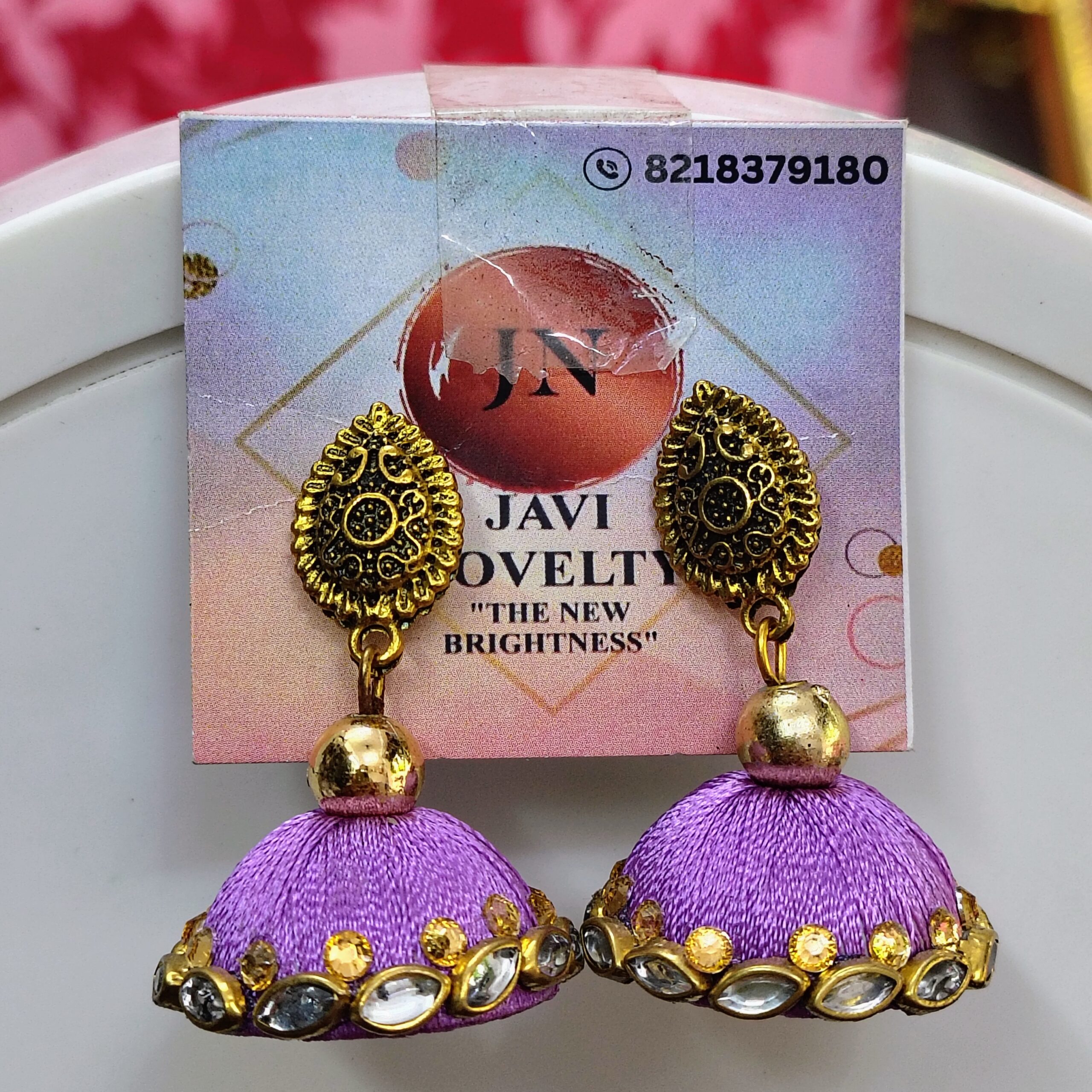 Green Silk Thread Jhumka Earrings with Golden Embellishments – Traditional Ethnic Jewelry by Javi Novelty, handmade Bareilly Wale jhumke
