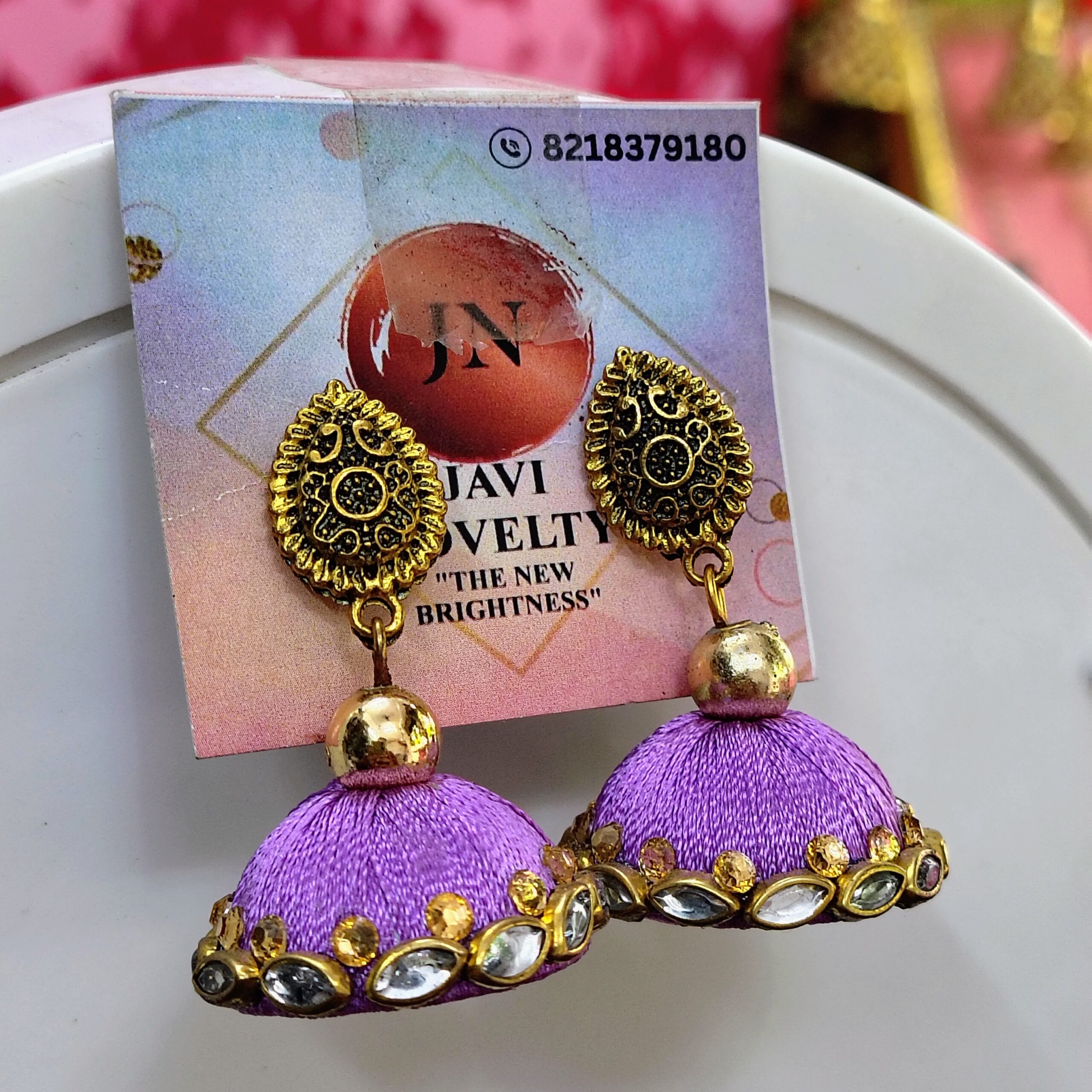 Green Silk Thread Jhumka Earrings with Golden Embellishments – Traditional Ethnic Jewelry by Javi Novelty, handmade Bareilly Wale jhumke - Image 4